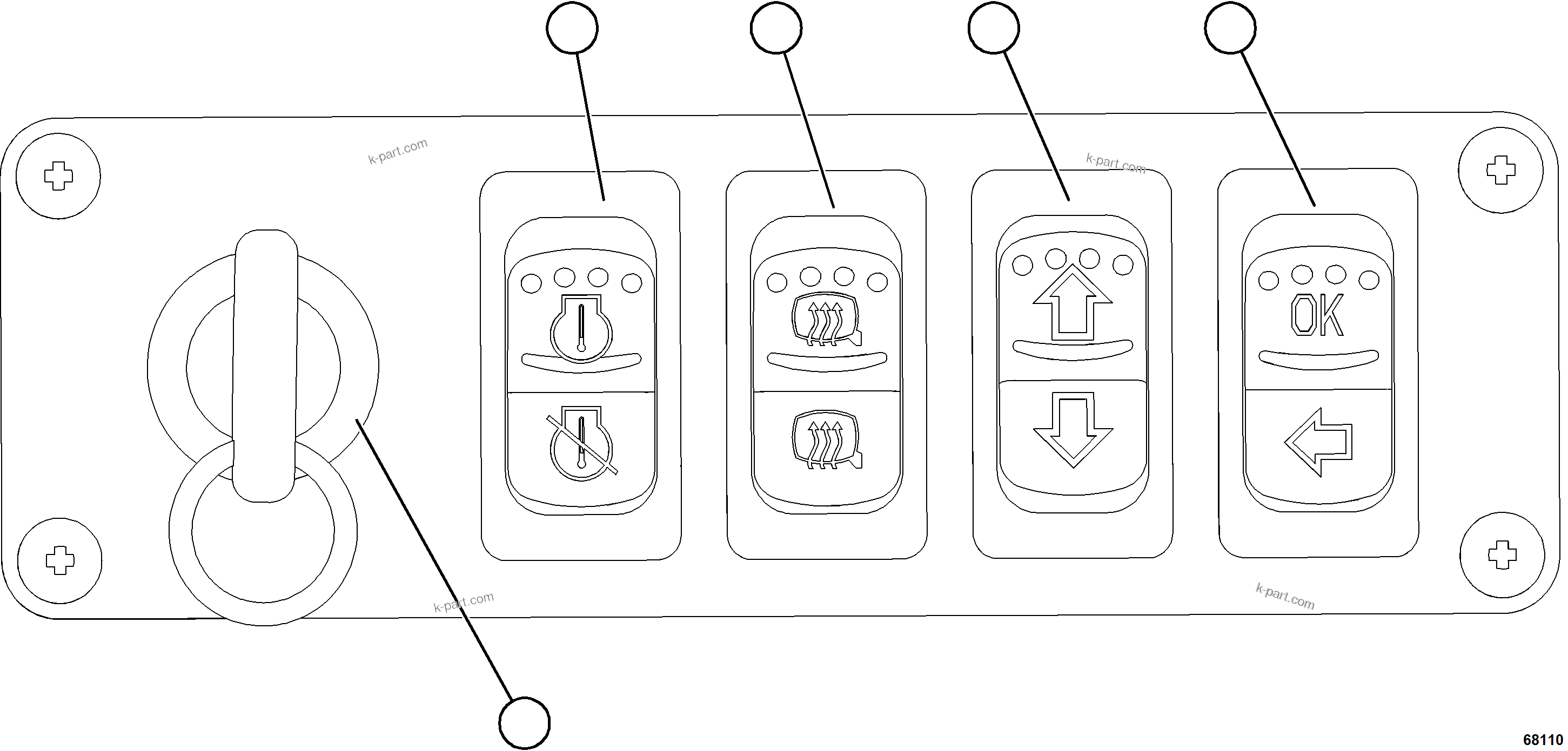 Komatsu parts book diagram for AFE77-BU 830E-5 S/N A50216 - A50217  KCH: LOWER RH DASH SWITCHES