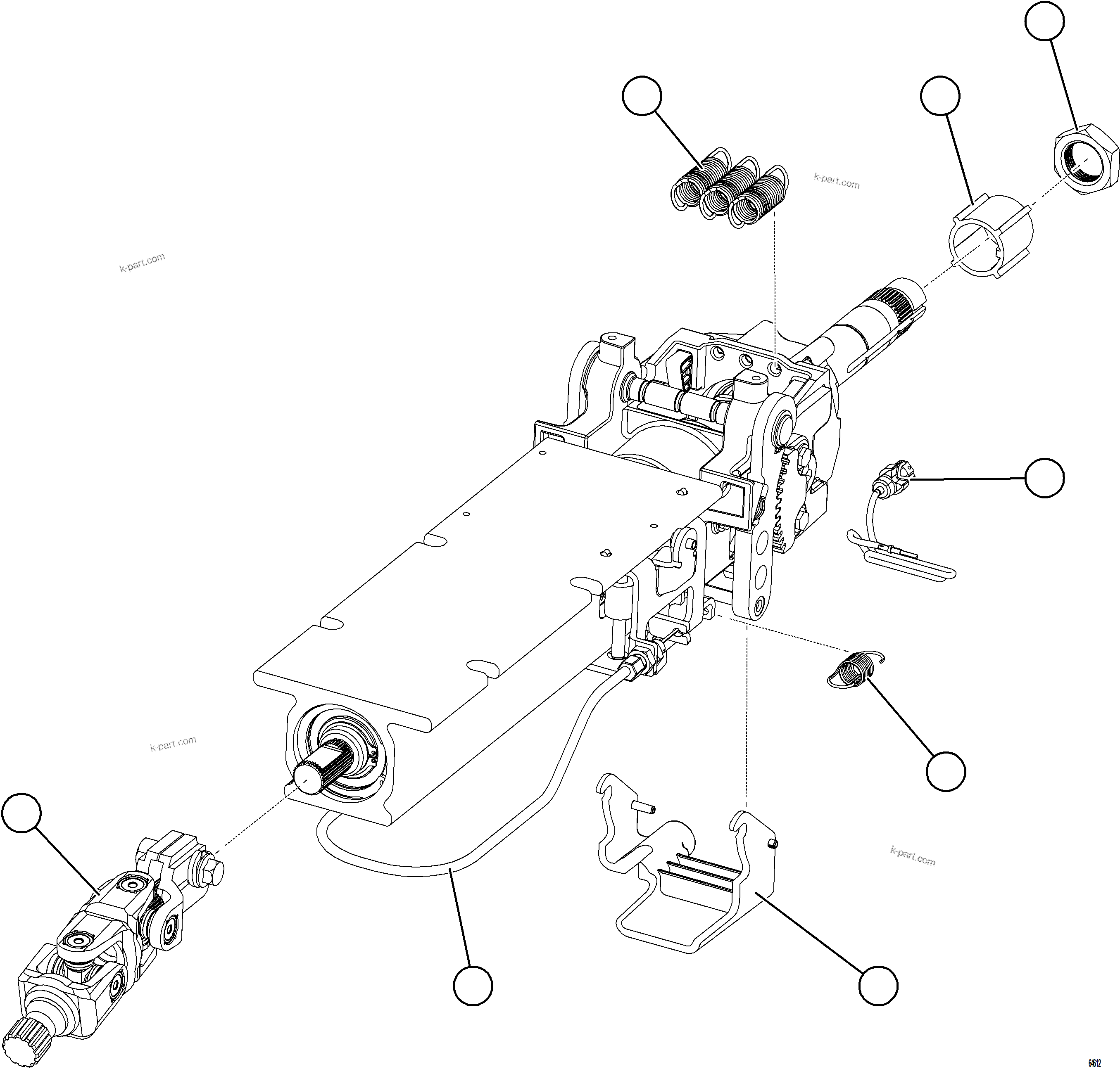 Komatsu parts book diagram for AFE77-BU 830E-5 S/N A50216 - A50217  KCH: STEERING COLUMN ASSEMBLY    58E-54-06714