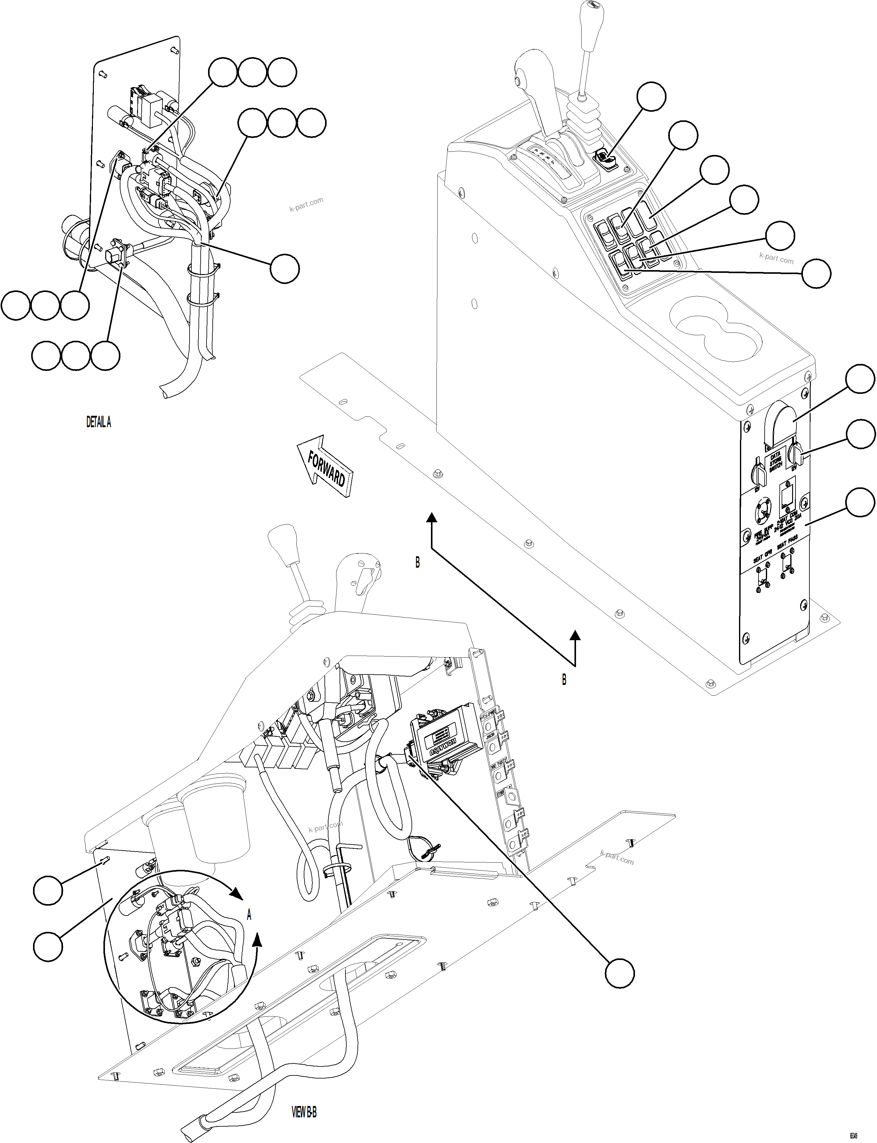 Komatsu parts book diagram for AFE77-BU 830E-5 S/N A50216 - A50217  KCH: CENTER CONSOLE MODULE - ELECTRICAL    1/2