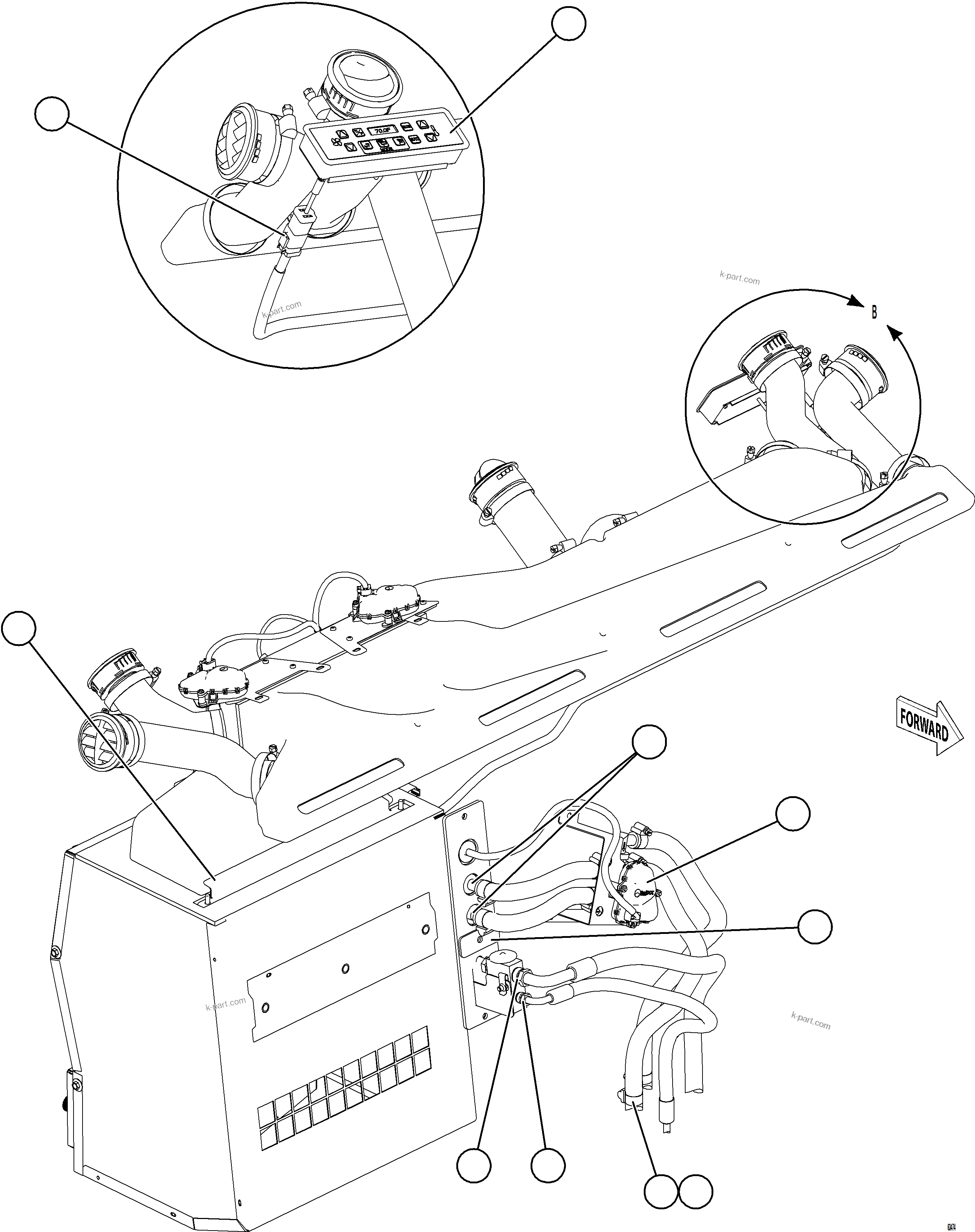 Komatsu parts book diagram for AFE77-BU 830E-5 S/N A50216 - A50217  KCH: HVAC MODULE INSTALLATION    1/2    58E-98-20052