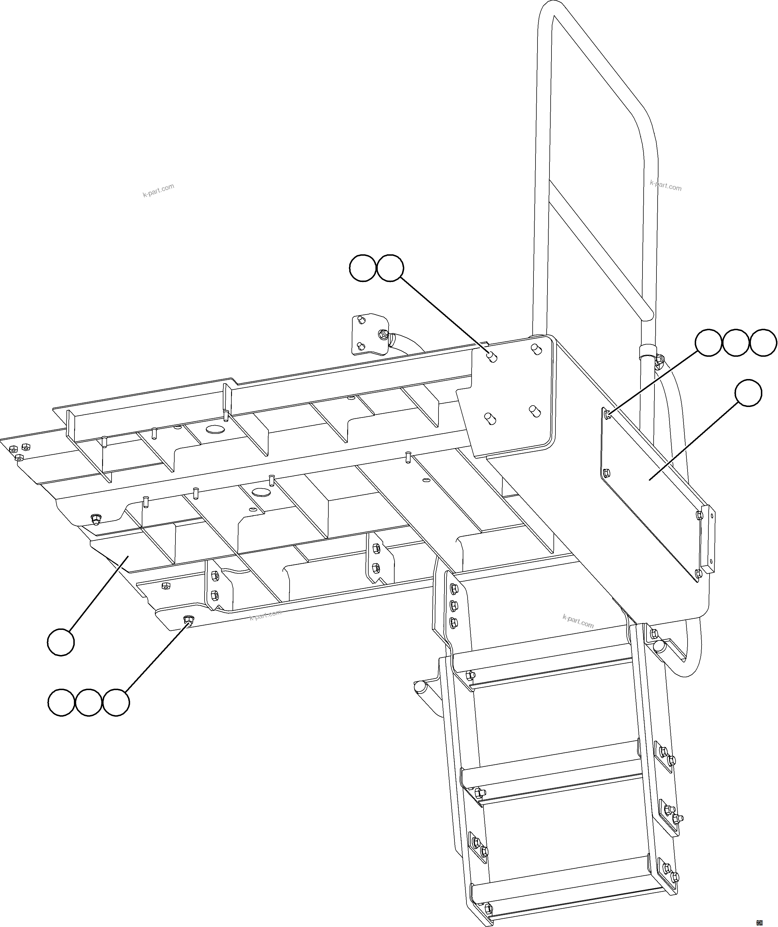 Komatsu parts book diagram for AFE77-BU 830E-5 S/N A50216 - A50217  KCH: LH LOWER PLATFORM INSTALLATION