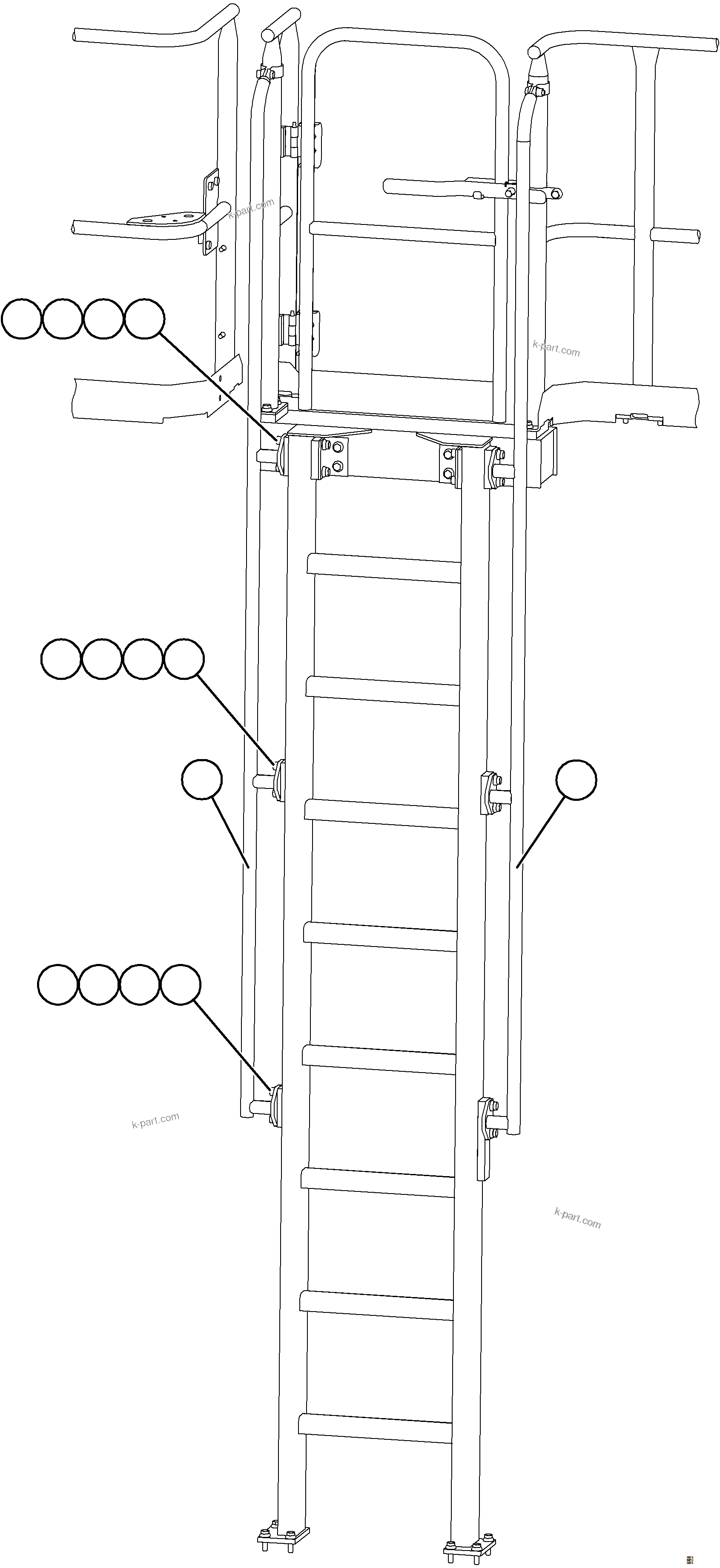 Komatsu parts book diagram for AFE77-BU 830E-5 S/N A50216 - A50217  KCH: LH EMERGENCY LADDER HANDRAILS