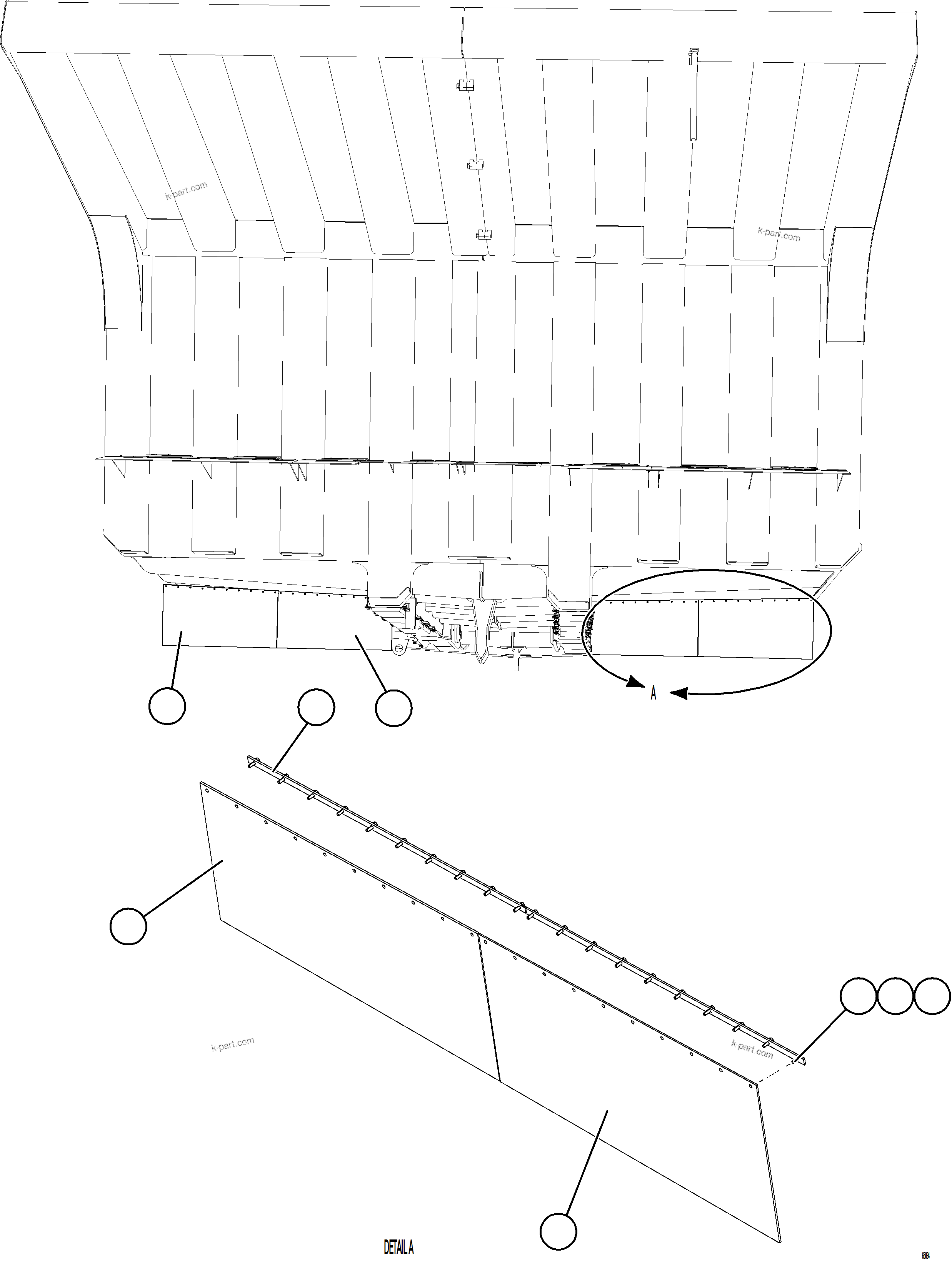 Komatsu parts book diagram for AFE77-BU 830E-5 S/N A50216 - A50217  KCH: DUMP BODY MUD FLAPS    1/2