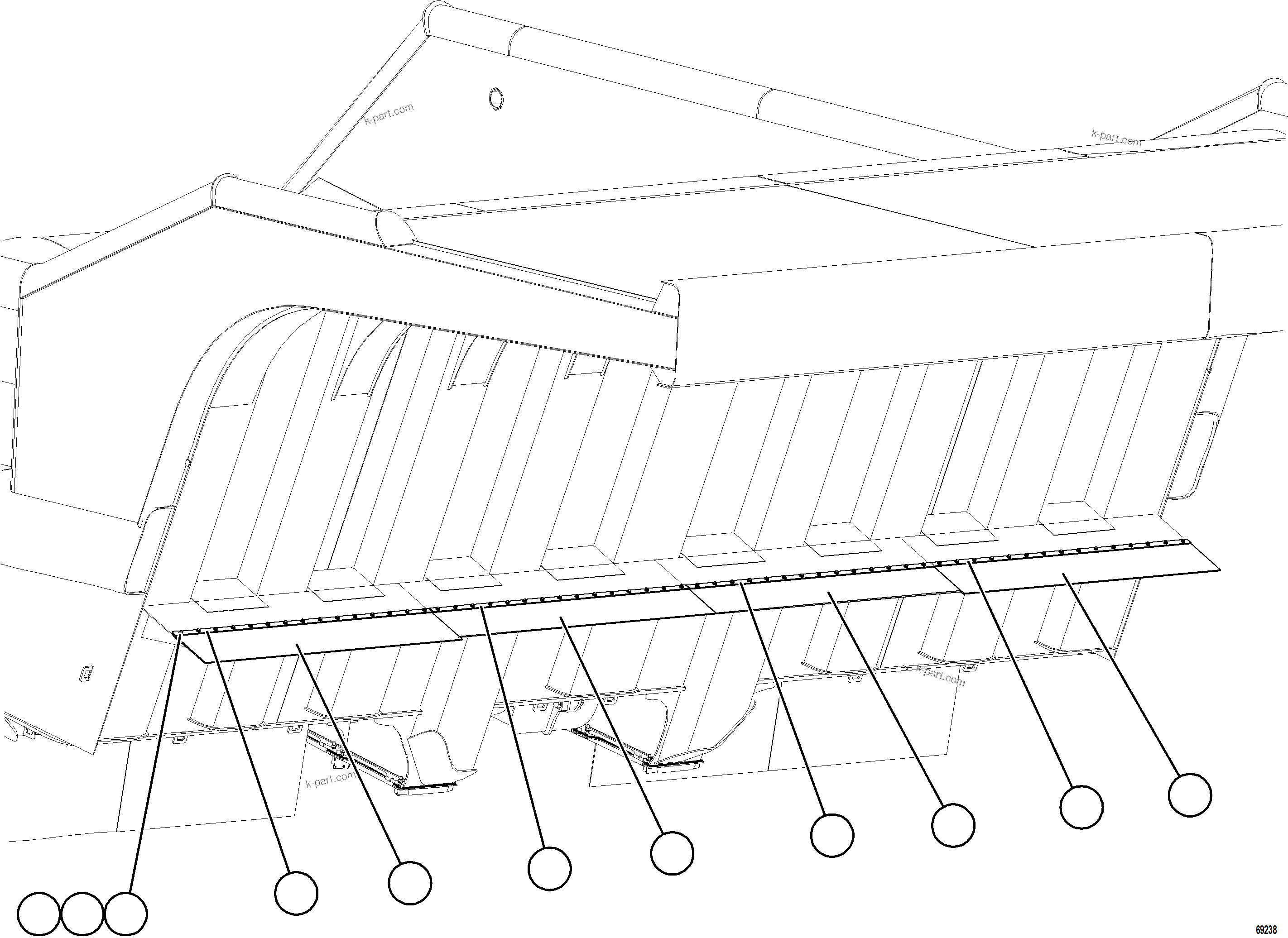 Komatsu parts book diagram for AFE77-BU 830E-5 S/N A50216 - A50217  KCH: DUMP BODY MUD FLAPS    2/2