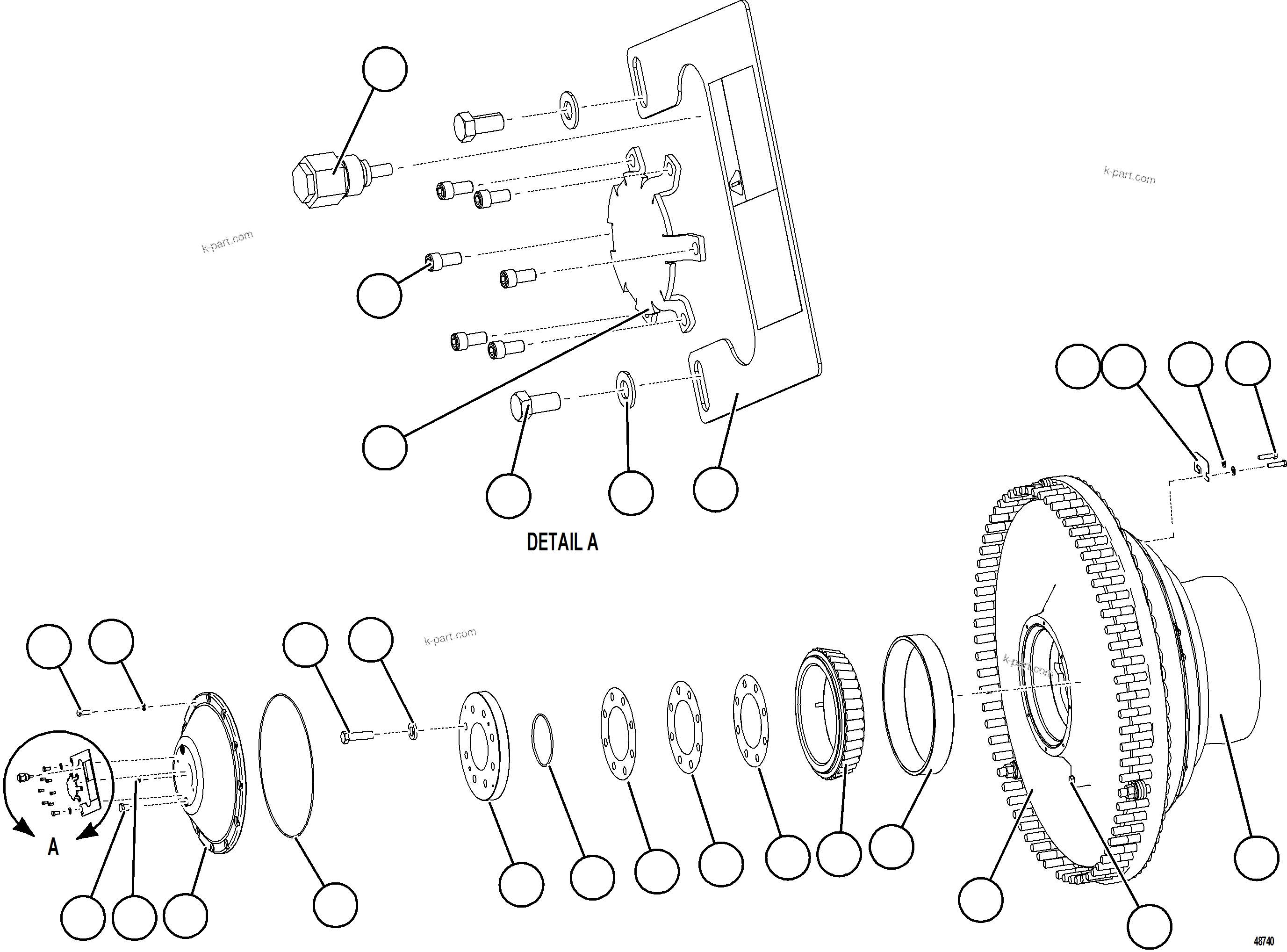Komatsu parts book diagram for AFE77-BU 830E-5 S/N A50216 - A50217  KCH: SPINDLE, HUB AND BRAKE ASSEMBLY  1/2  58E-32-50400