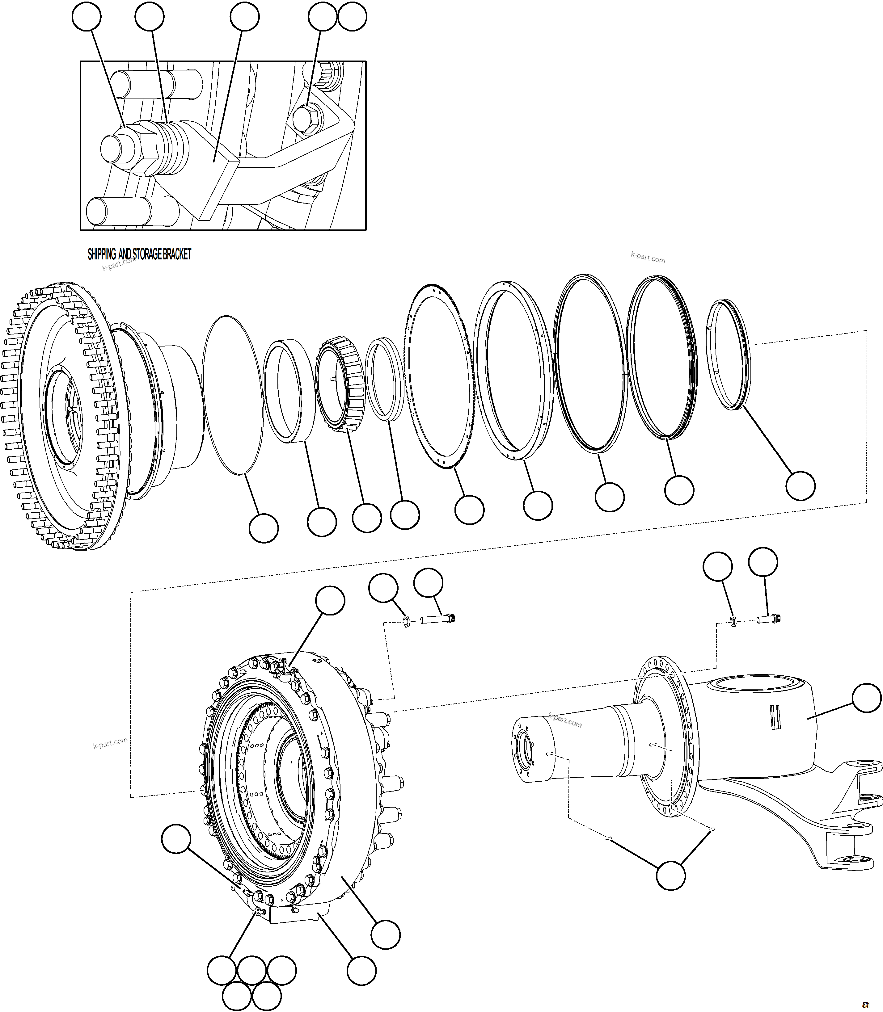 Komatsu parts book diagram for AFE77-BU 830E-5 S/N A50216 - A50217  KCH: SPINDLE, HUB AND BRAKE ASSEMBLY  2/2  58E-32-50400