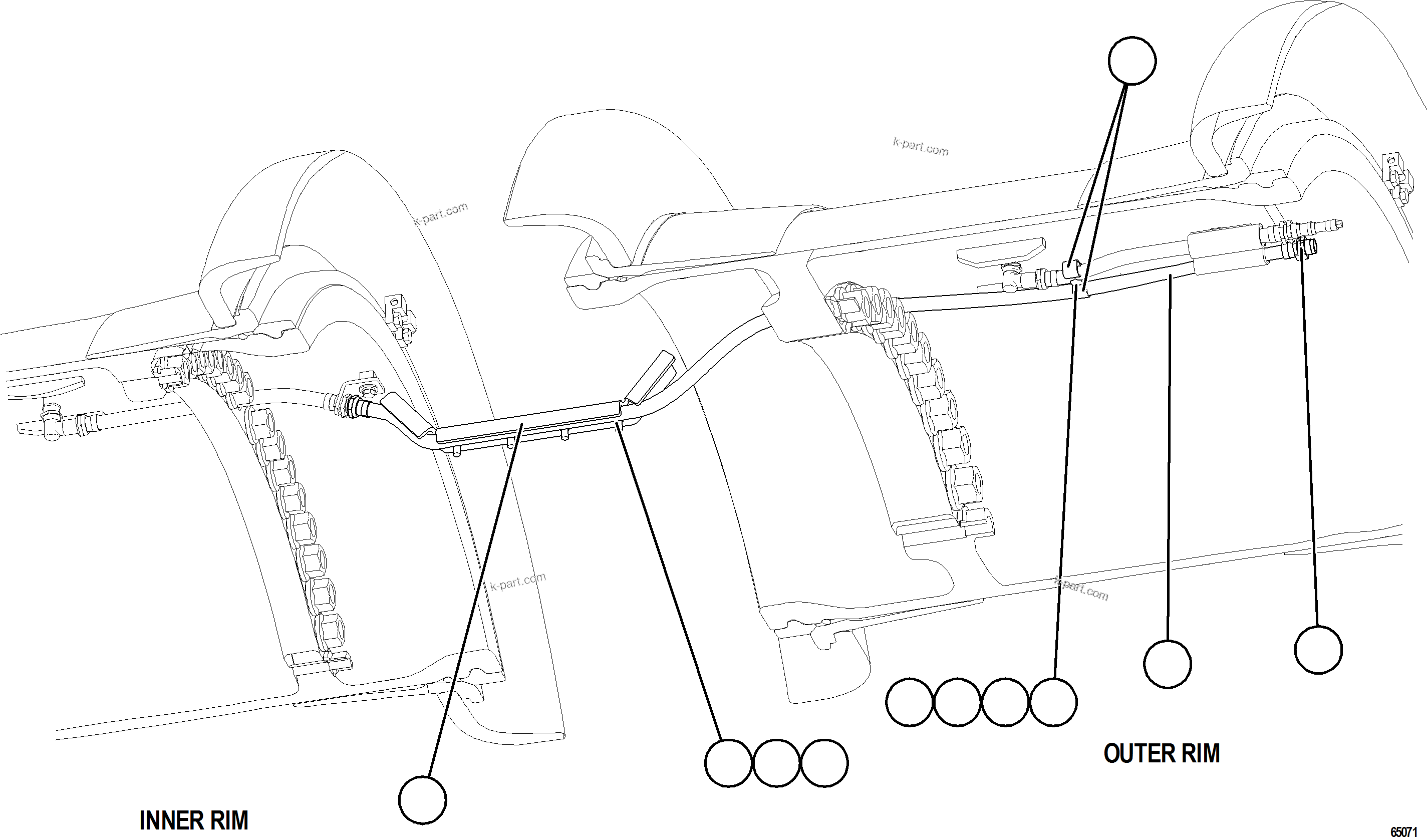 Komatsu parts book diagram for AFE77-BU 830E-5 S/N A50216 - A50217  KCH: TIRE INFLATION COMPONENTS - REAR EXTENSION