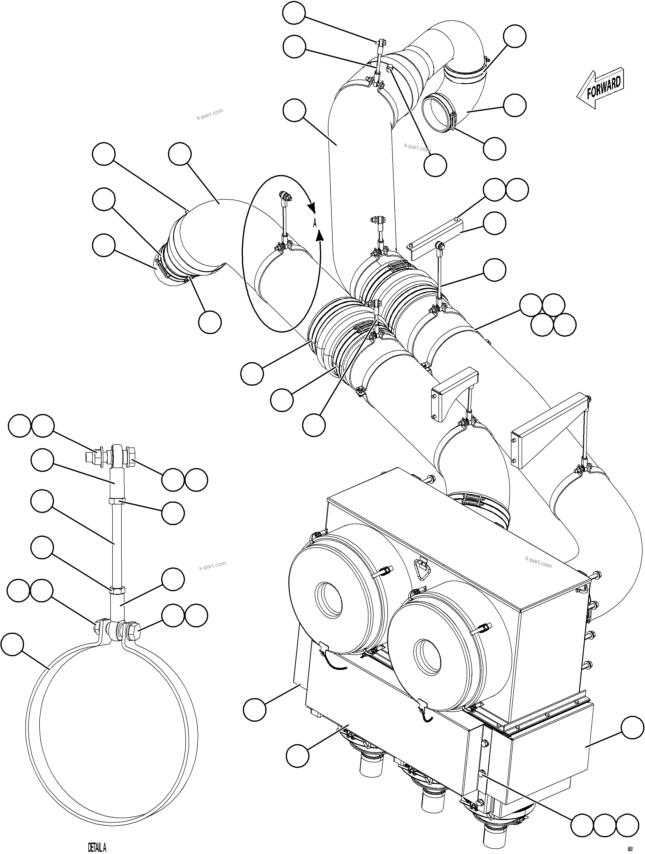 Komatsu parts book diagram for AFE77-CN 830E-5 S/N A50294 - A50295  SMS: AIR CLEANER PIPING & INSTALLATION - LH    1/2