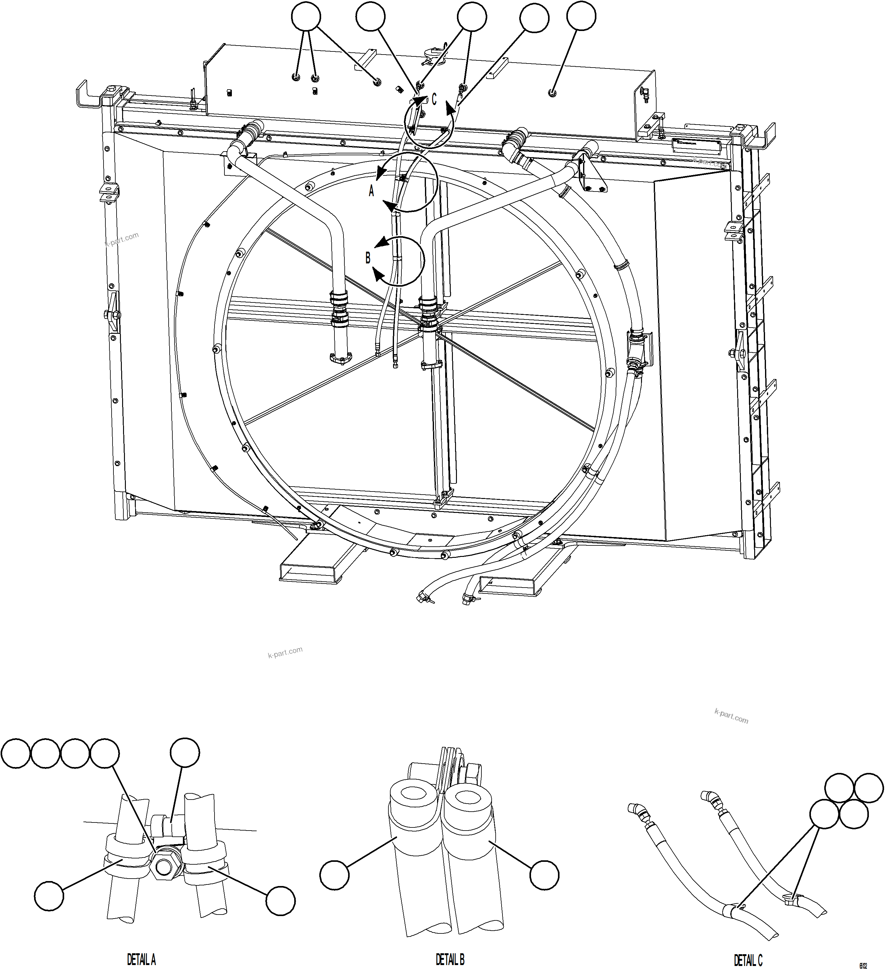 Komatsu parts book diagram for AFE77-CN 830E-5 S/N A50294 - A50295  SMS: RADIATOR PIPING    1/5