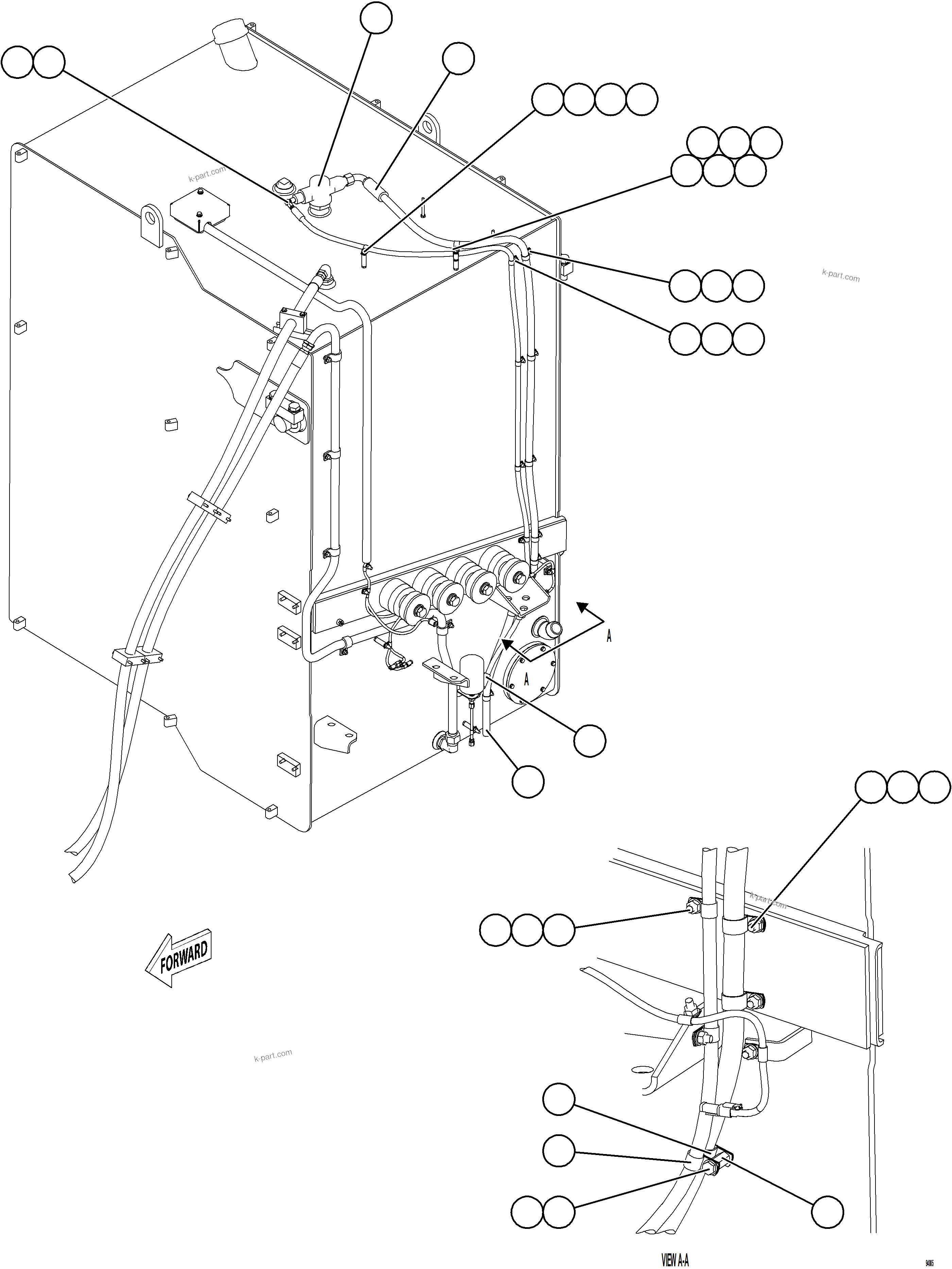 Komatsu parts book diagram for AFE77-CN 830E-5 S/N A50294 - A50295  SMS: FUEL SYSTEM PIPING    2/4