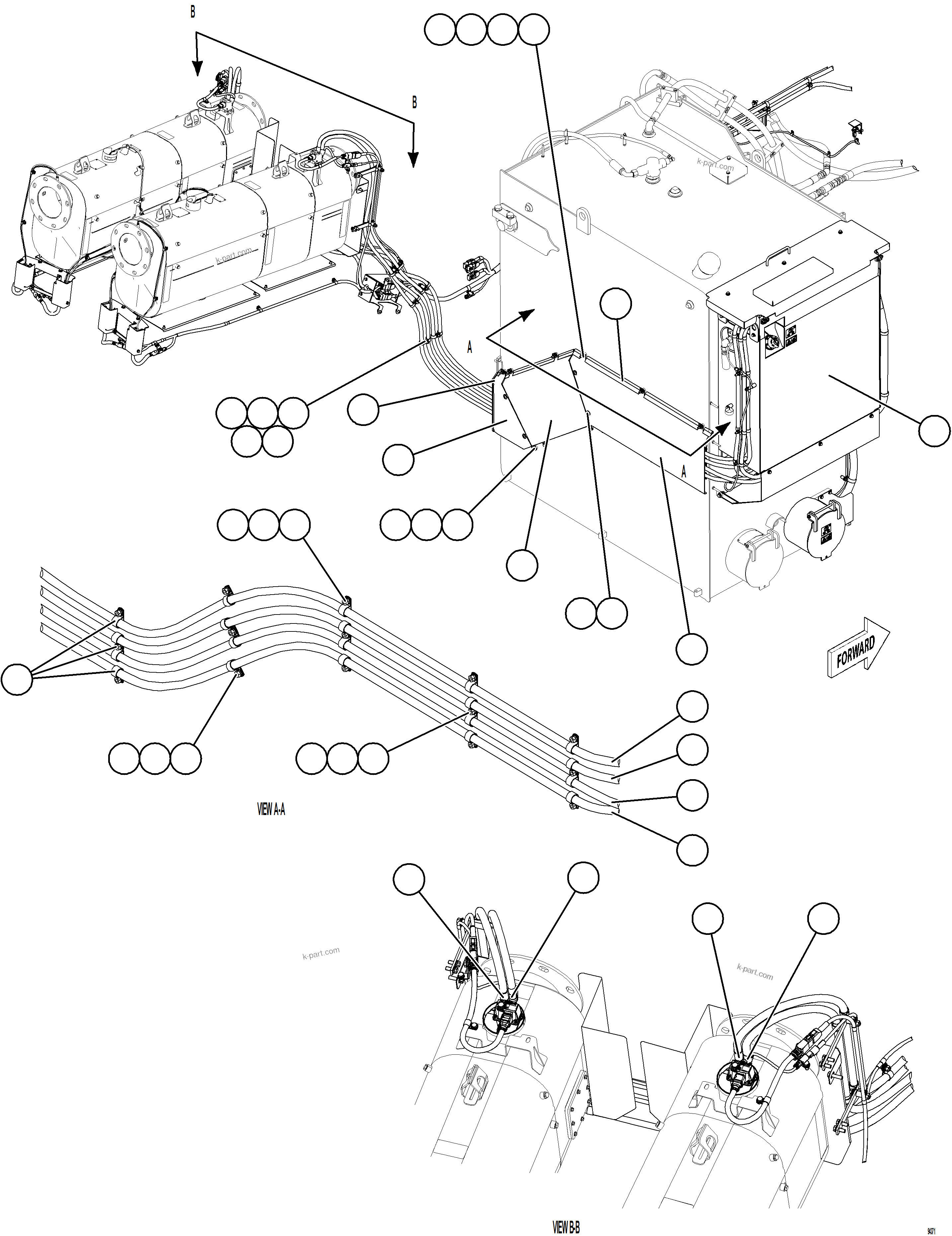 Komatsu parts book diagram for AFE77-CN 830E-5 S/N A50294 - A50295  SMS: DEF TANK RETURN AND SUPPLY PIPING    2/2