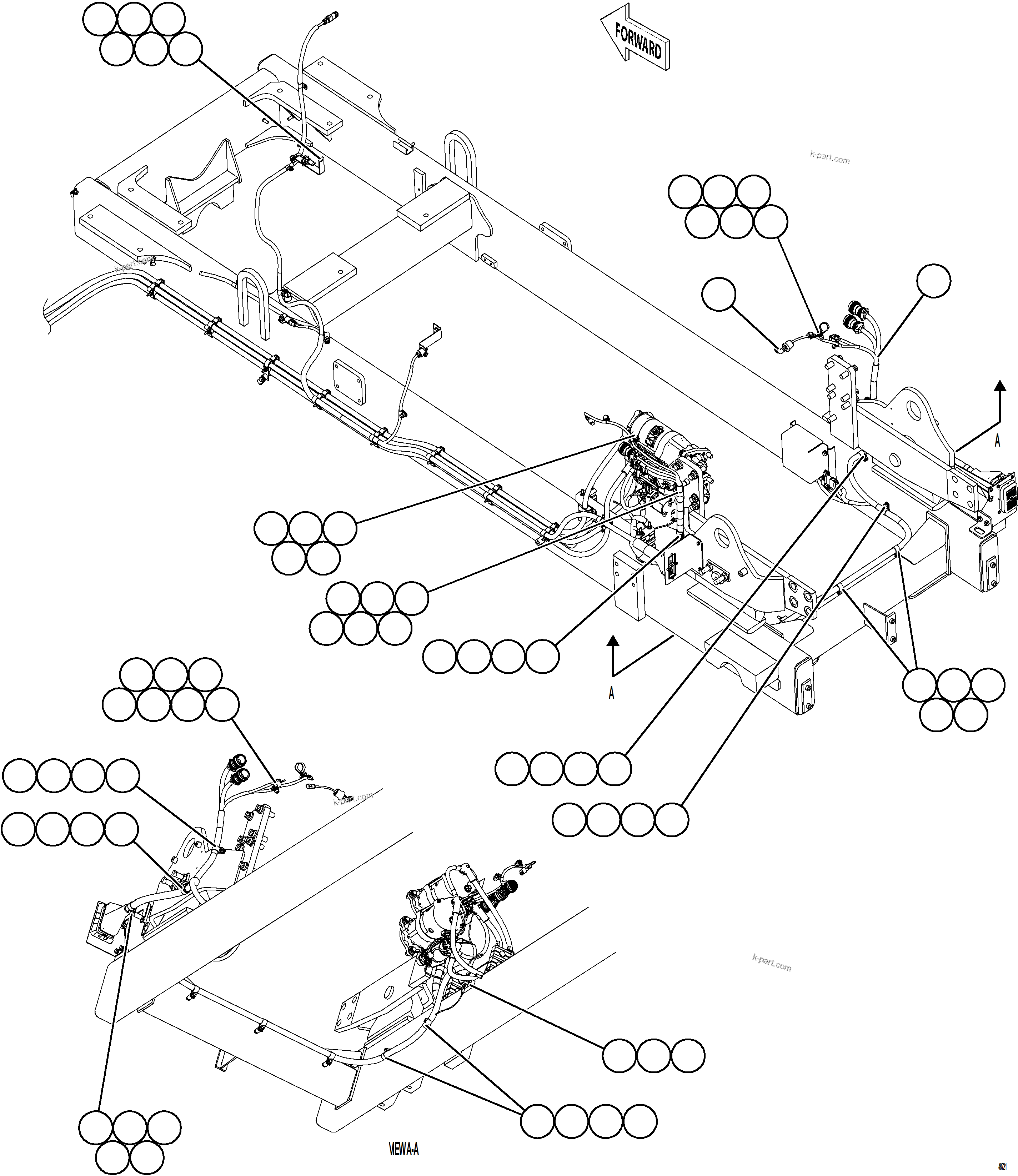 Komatsu parts book diagram for AFE77-CN 830E-5 S/N A50294 - A50295  SMS: EXTERNAL ENGINE WIRING HARNESS INSTALLATION    1/4