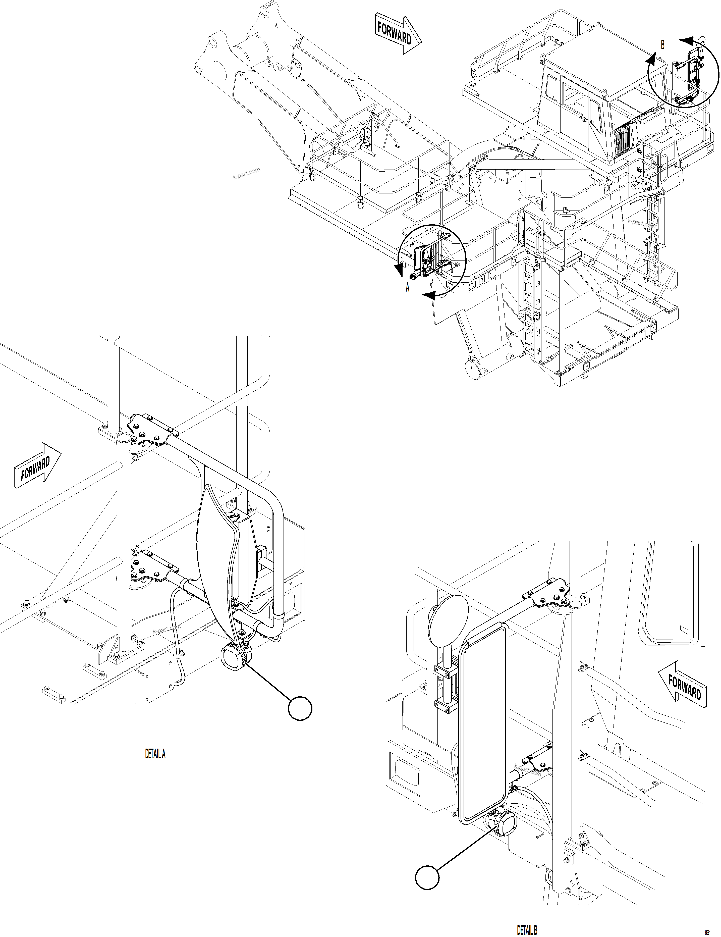 Komatsu parts book diagram for AFE77-CN 830E-5 S/N A50294 - A50295  SMS: MIRROR MOUNTED BACKUP LIGHTS