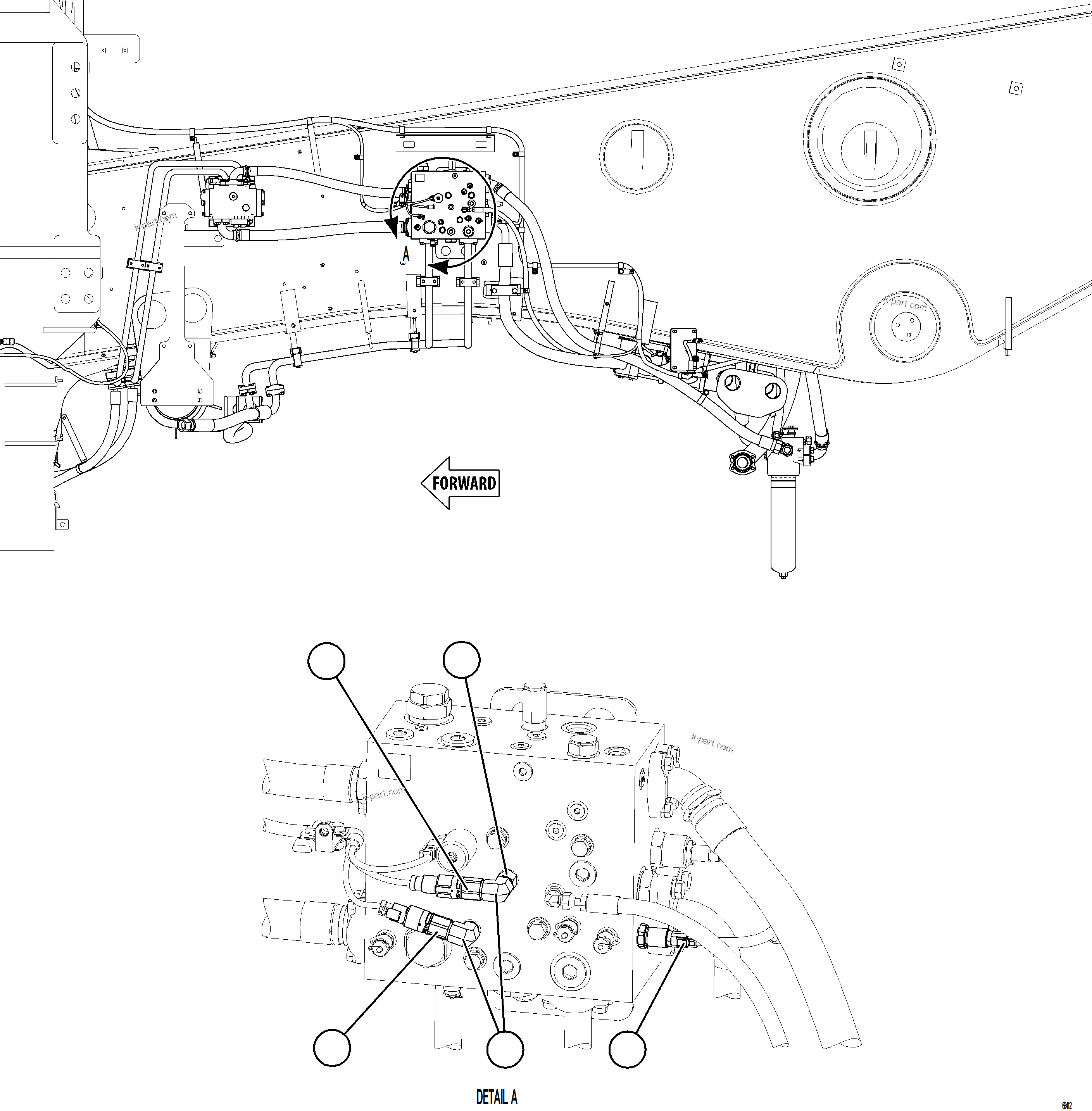 Komatsu parts book diagram for AFE77-CN 830E-5 S/N A50294 - A50295  SMS: STEERING BLEEDDOWN MANIFOLD SENSOR & SWITCHES