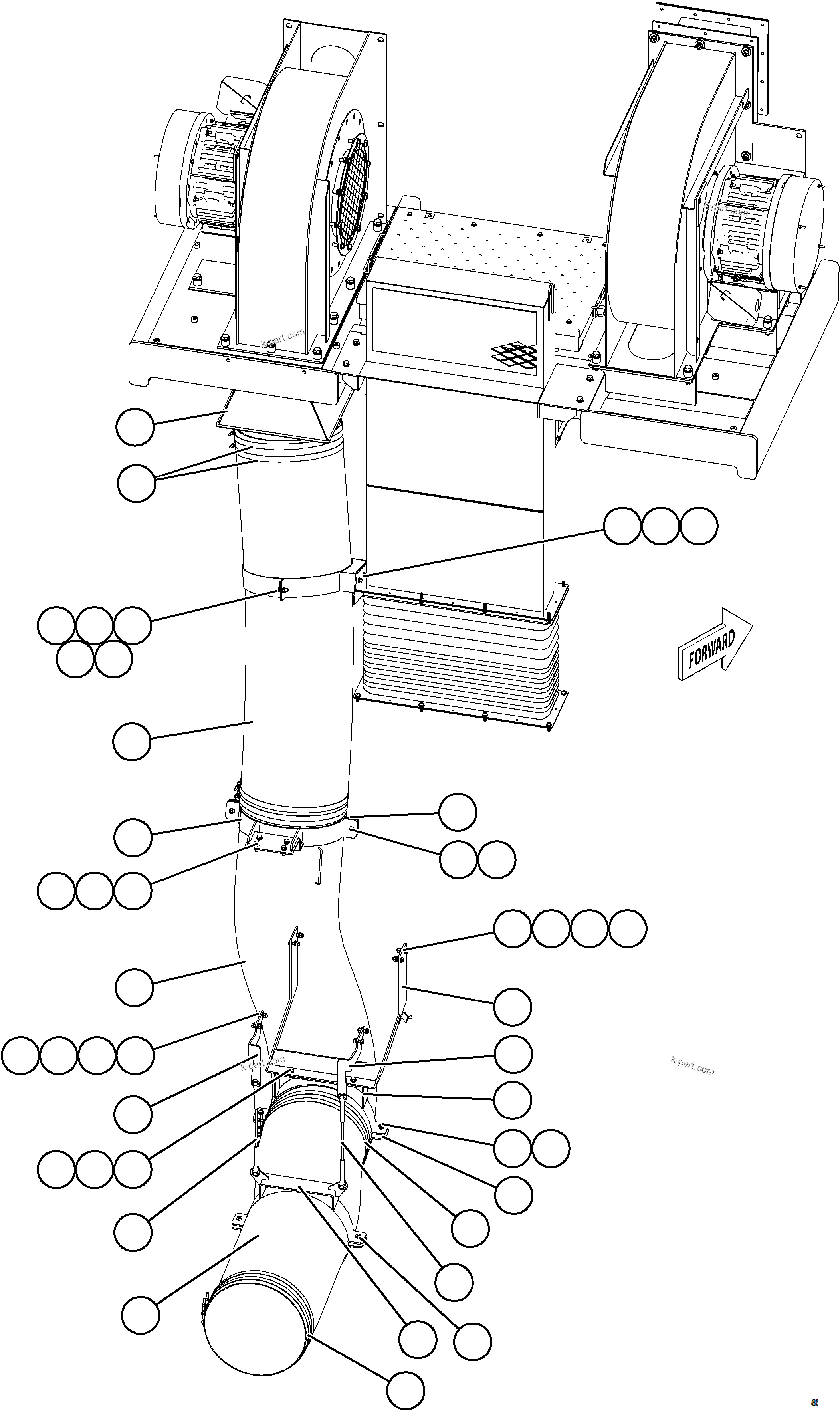 Komatsu parts book diagram for AFE77-CN 830E-5 S/N A50294 - A50295  SMS: REAR AXLE BLOWER DUCTS