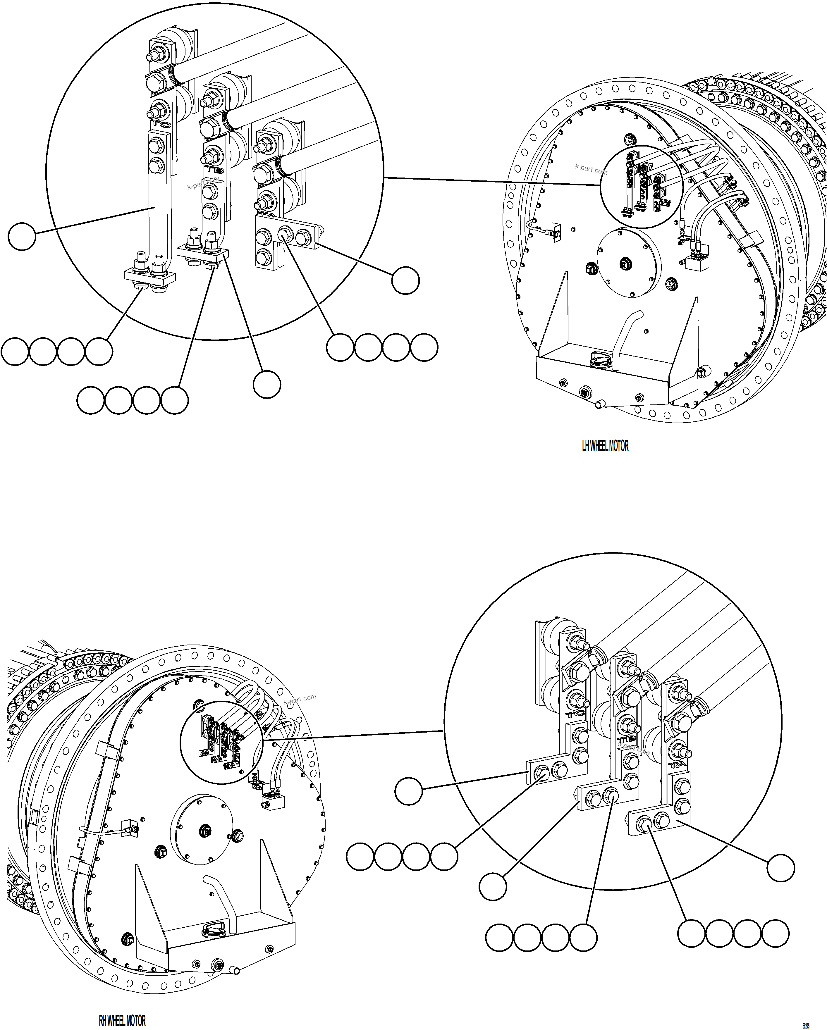 Komatsu parts book diagram for AFE77-CN 830E-5 S/N A50294 - A50295  SMS: WHEEL MOTOR CABLE CONNECTIONS