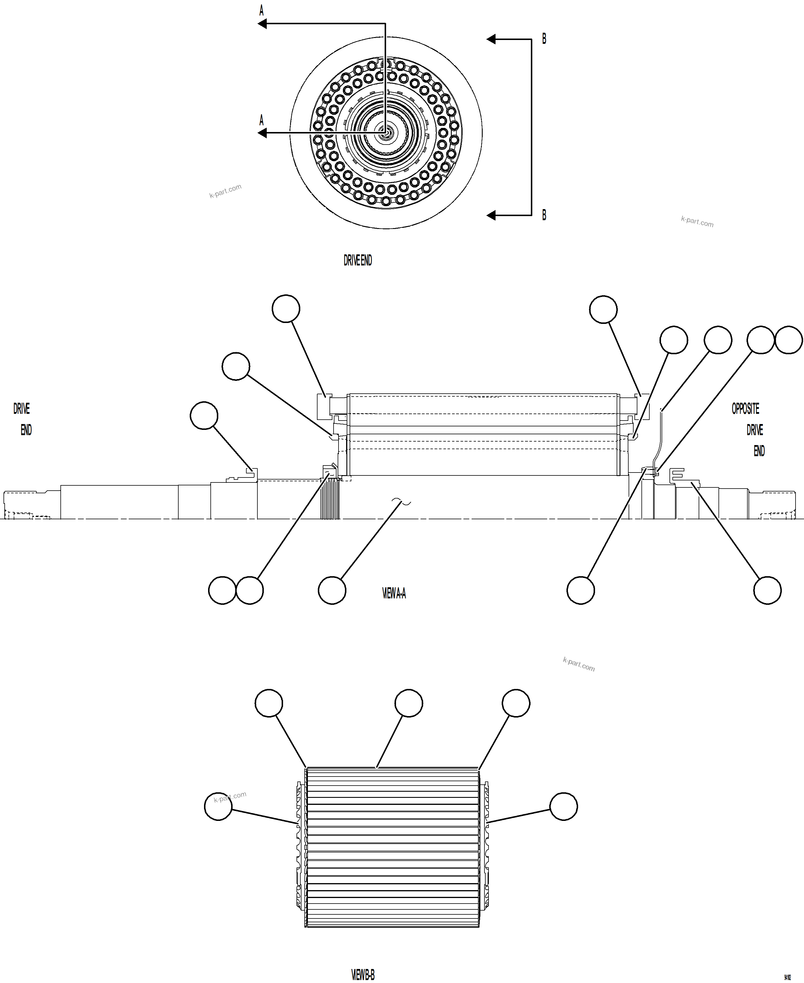 Komatsu parts book diagram for AFE77-CN 830E-5 S/N A50294 - A50295  SMS: WHEEL MOTOR ROTOR ASSEMBLY
