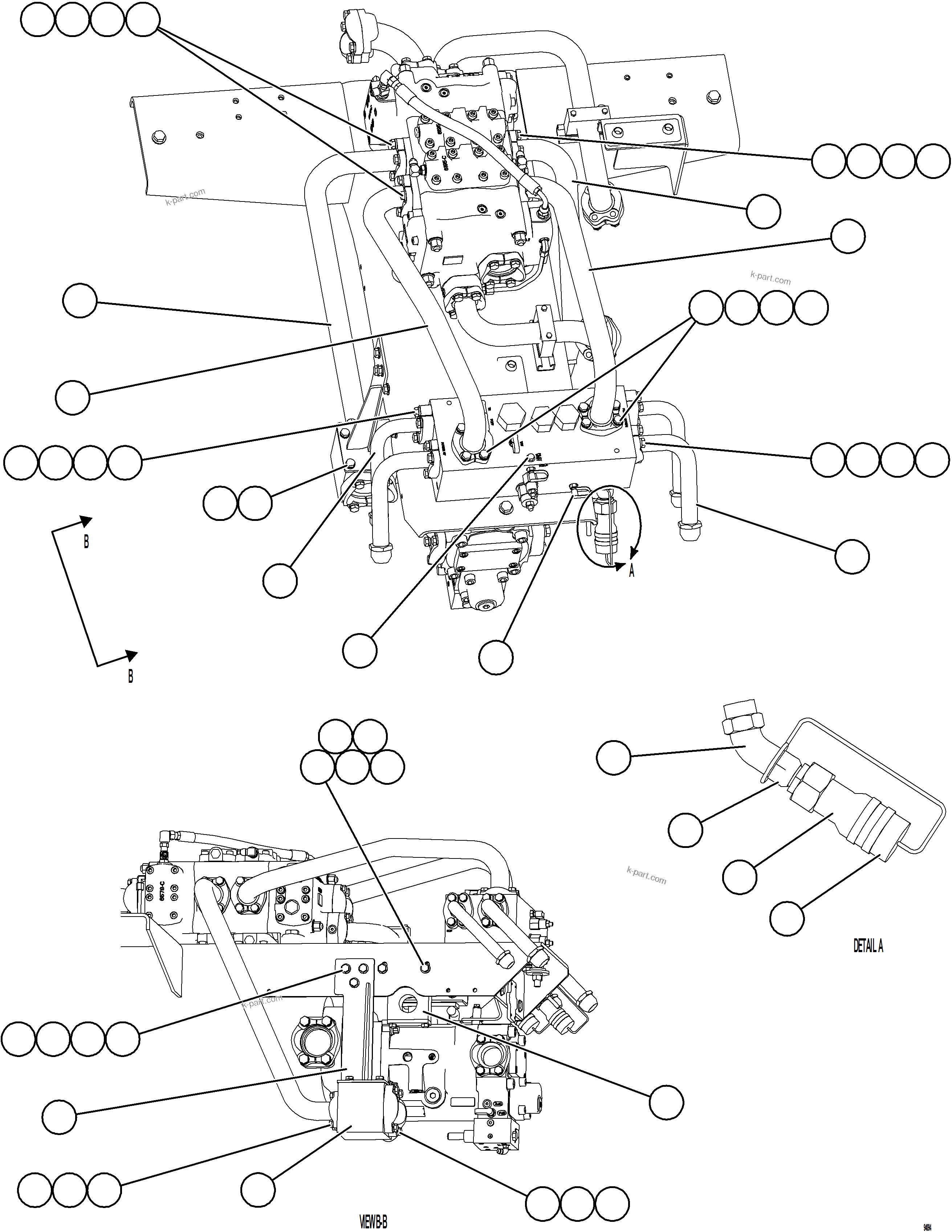Komatsu parts book diagram for AFE77-CN 830E-5 S/N A50294 - A50295  SMS: VALVE/PUMP MODULE PIPING    1/3