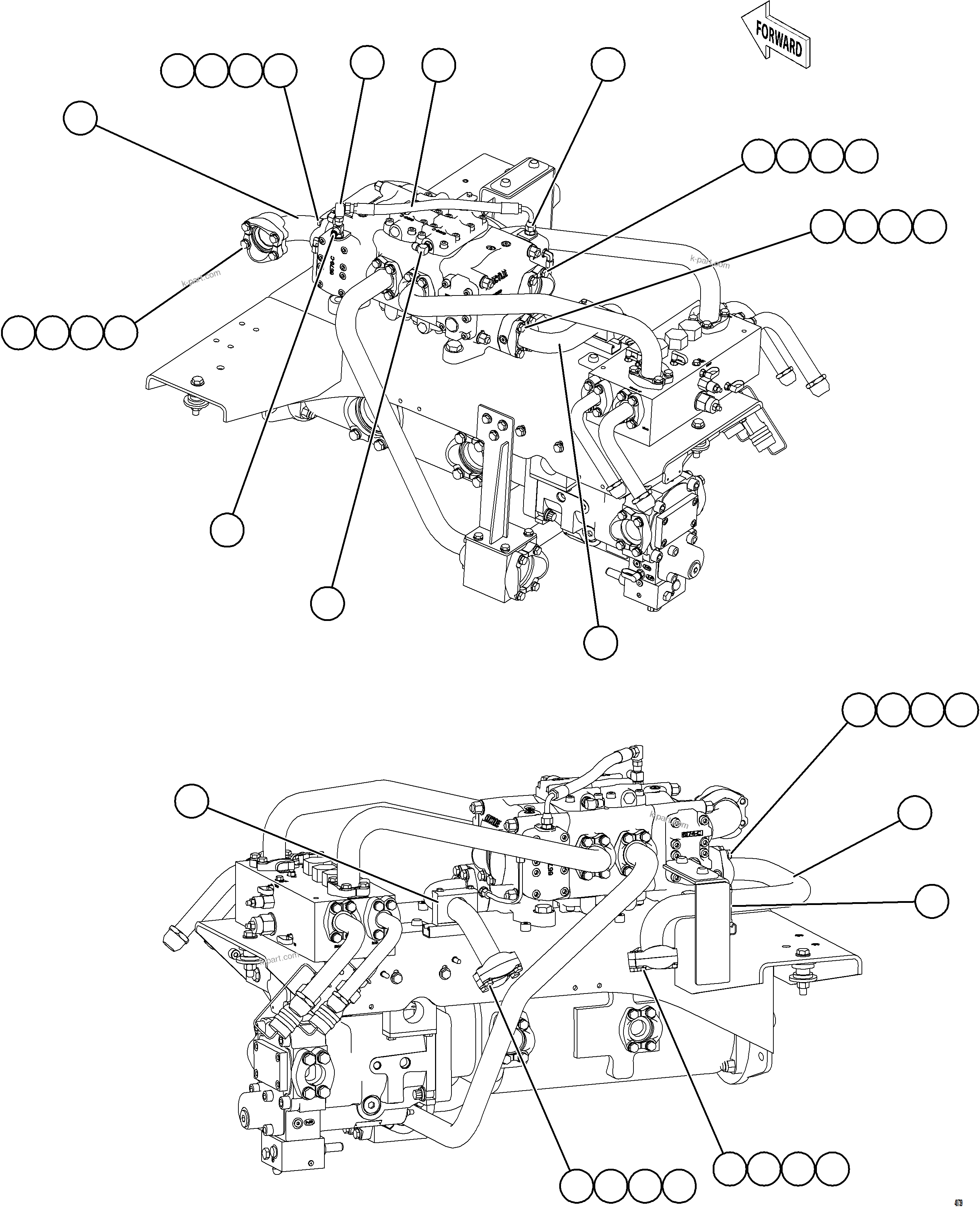 Komatsu parts book diagram for AFE77-CN 830E-5 S/N A50294 - A50295  SMS: VALVE/PUMP MODULE PIPING    2/3