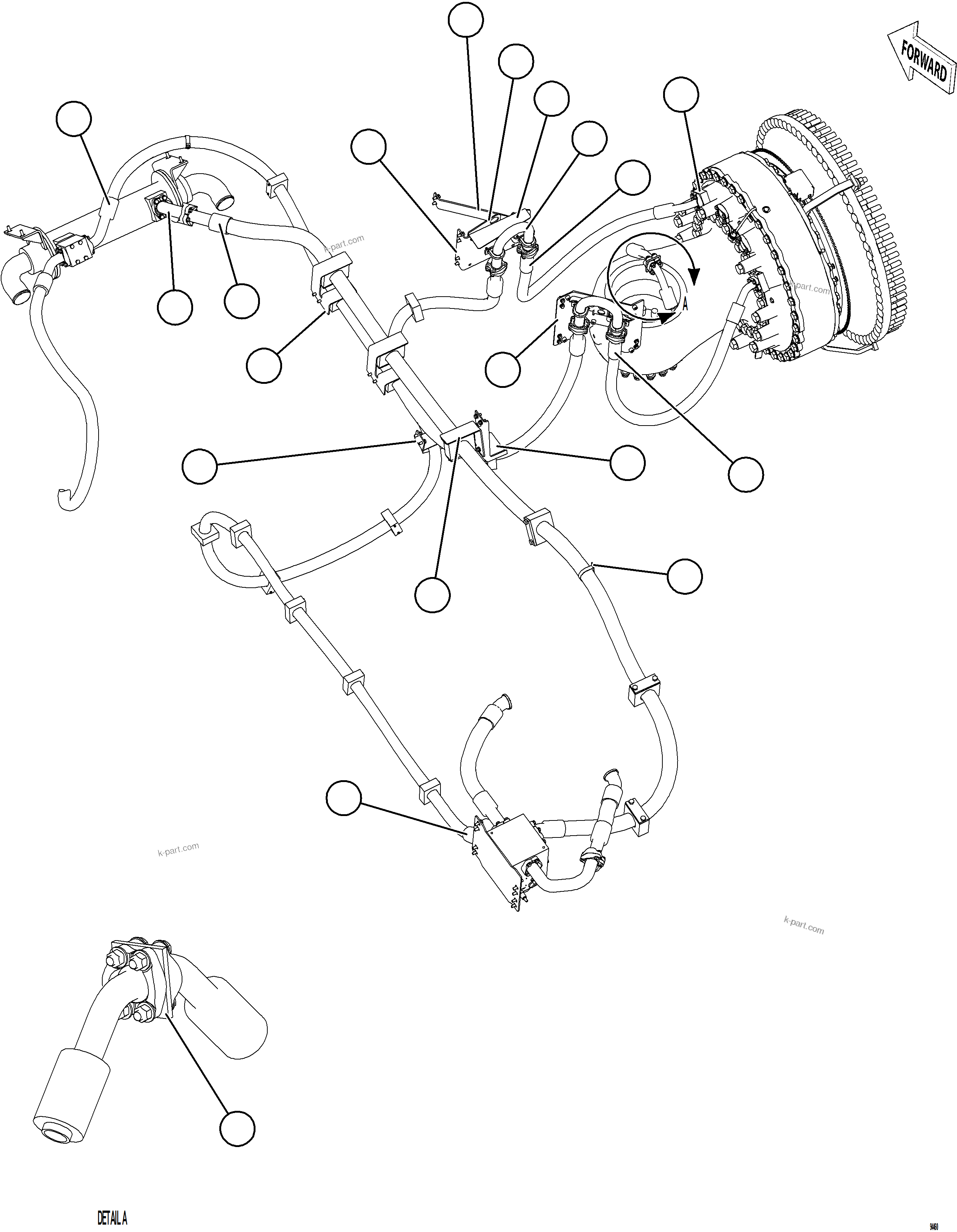 Komatsu parts book diagram for AFE77-CN 830E-5 S/N A50294 - A50295  SMS: BRAKE COOLING PIPING - RIGHT FRONT    1/2