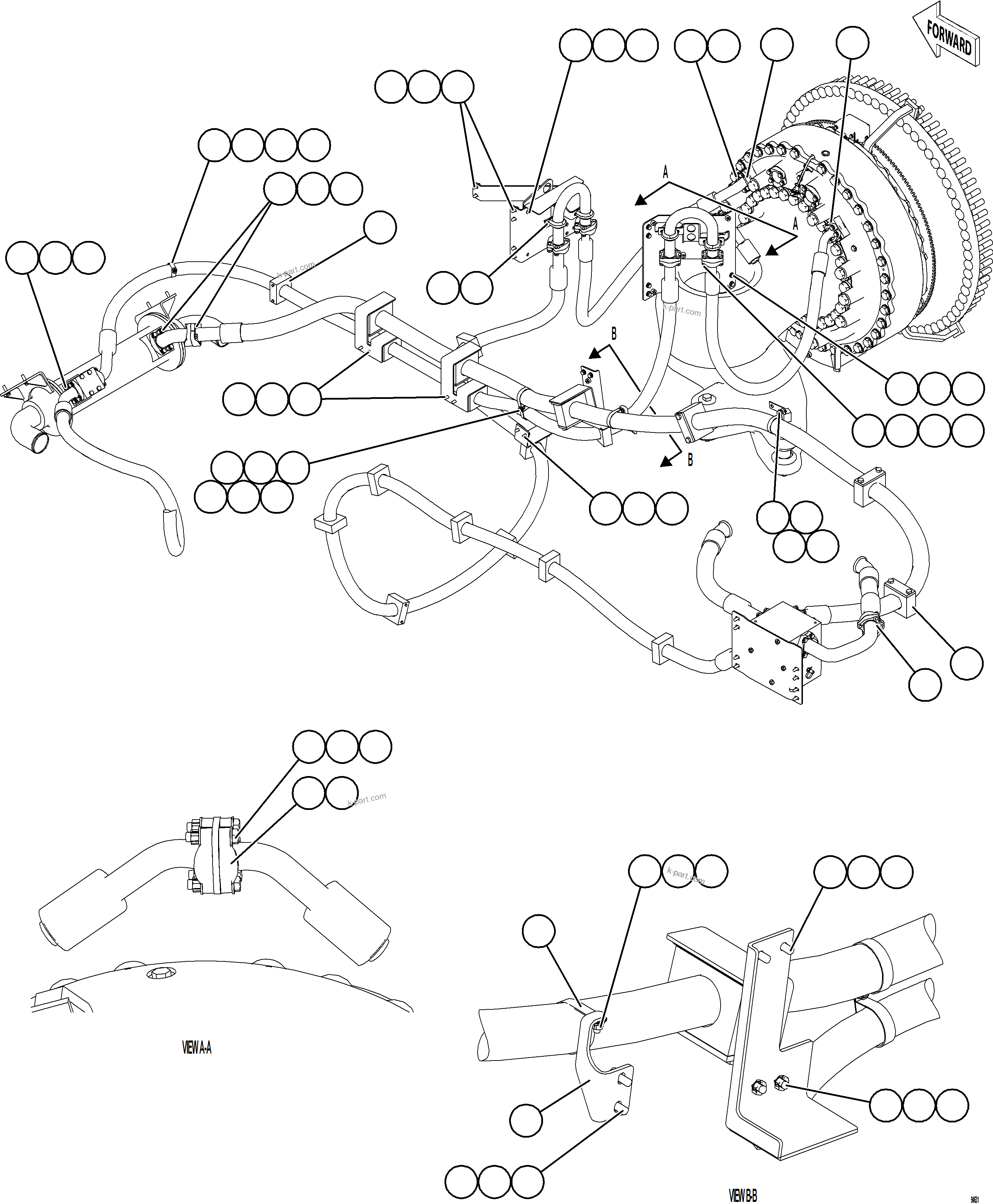 Komatsu parts book diagram for AFE77-CN 830E-5 S/N A50294 - A50295  SMS: BRAKE COOLING PIPING - RIGHT FRONT    2/2
