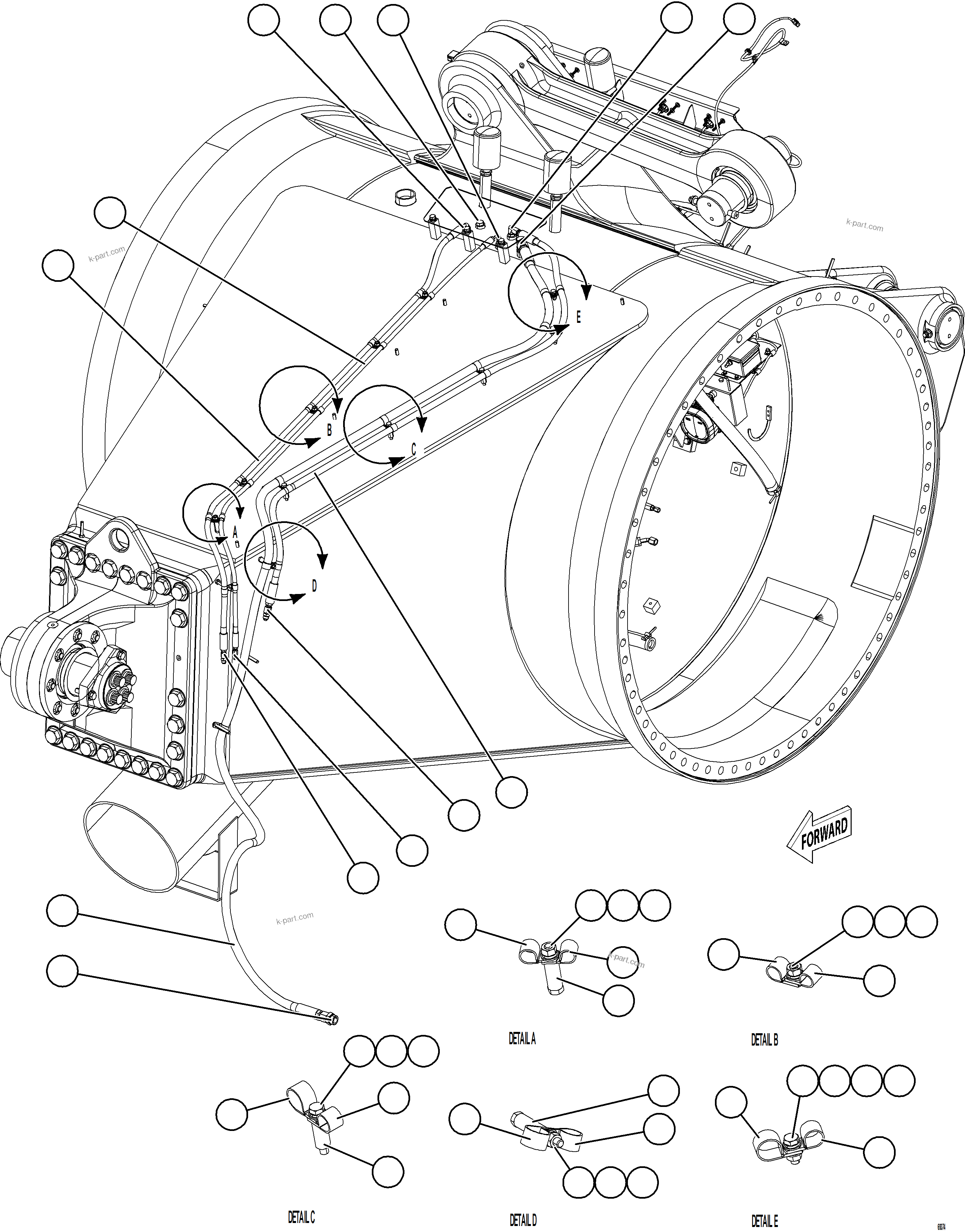 Komatsu parts book diagram for AFE77-CN 830E-5 S/N A50294 - A50295  SMS: REAR BRAKE APPLY PIPING    3/4