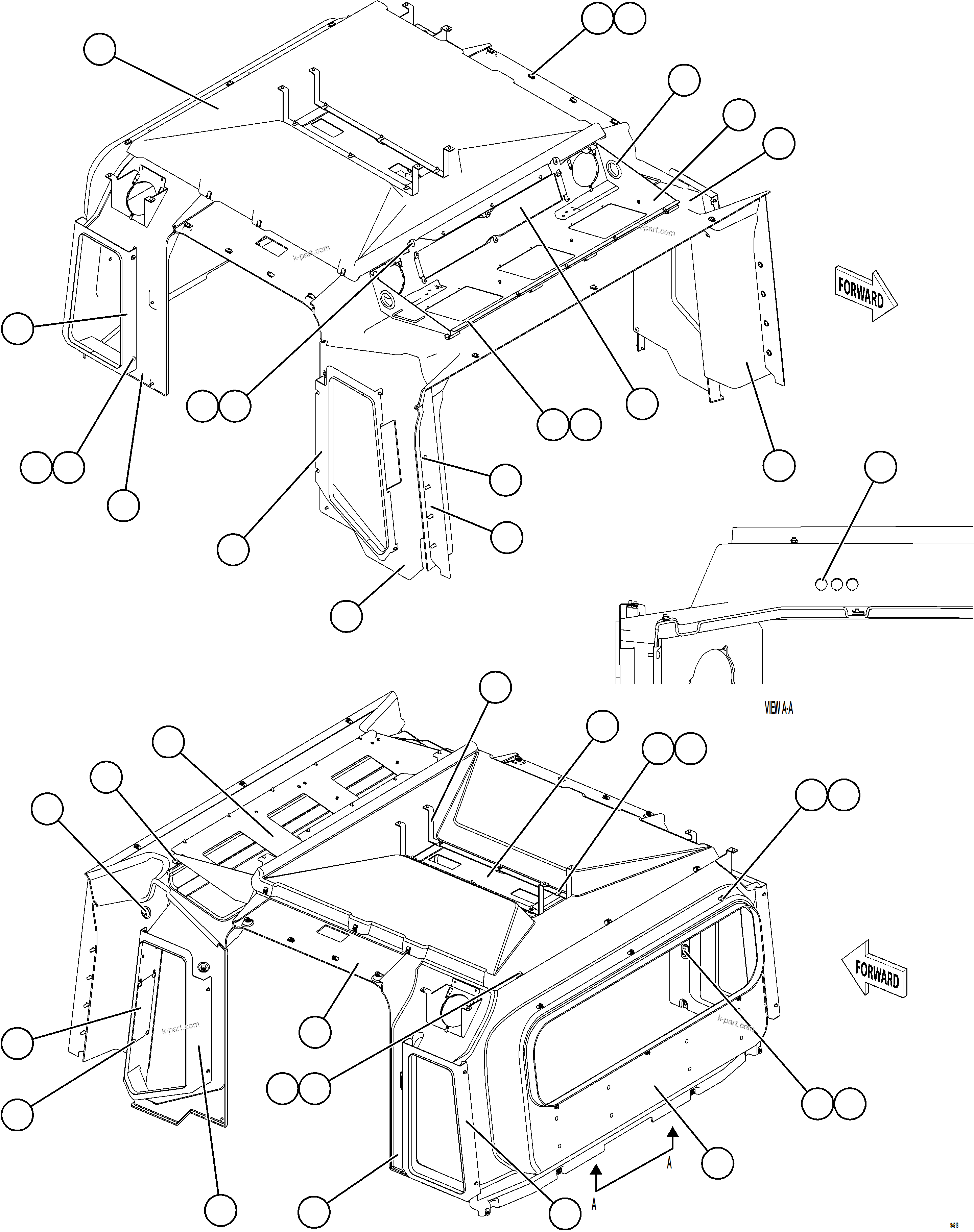 Komatsu parts book diagram for AFE77-CN 830E-5 S/N A50294 - A50295  SMS: CAB INTERIOR TRIM