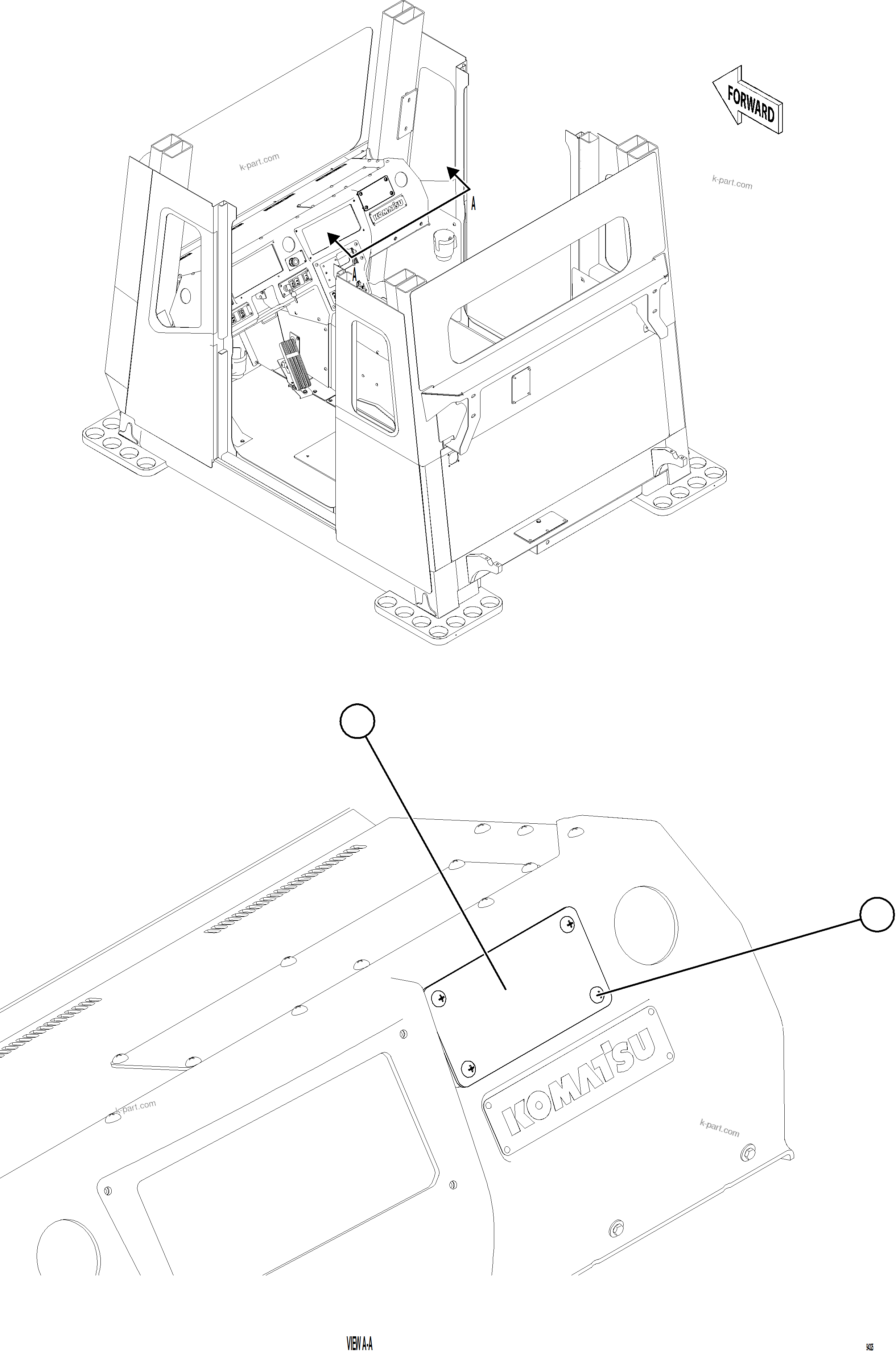 Komatsu parts book diagram for AFE77-CN 830E-5 S/N A50294 - A50295  SMS: CAB BLANKING PLATES    1/4