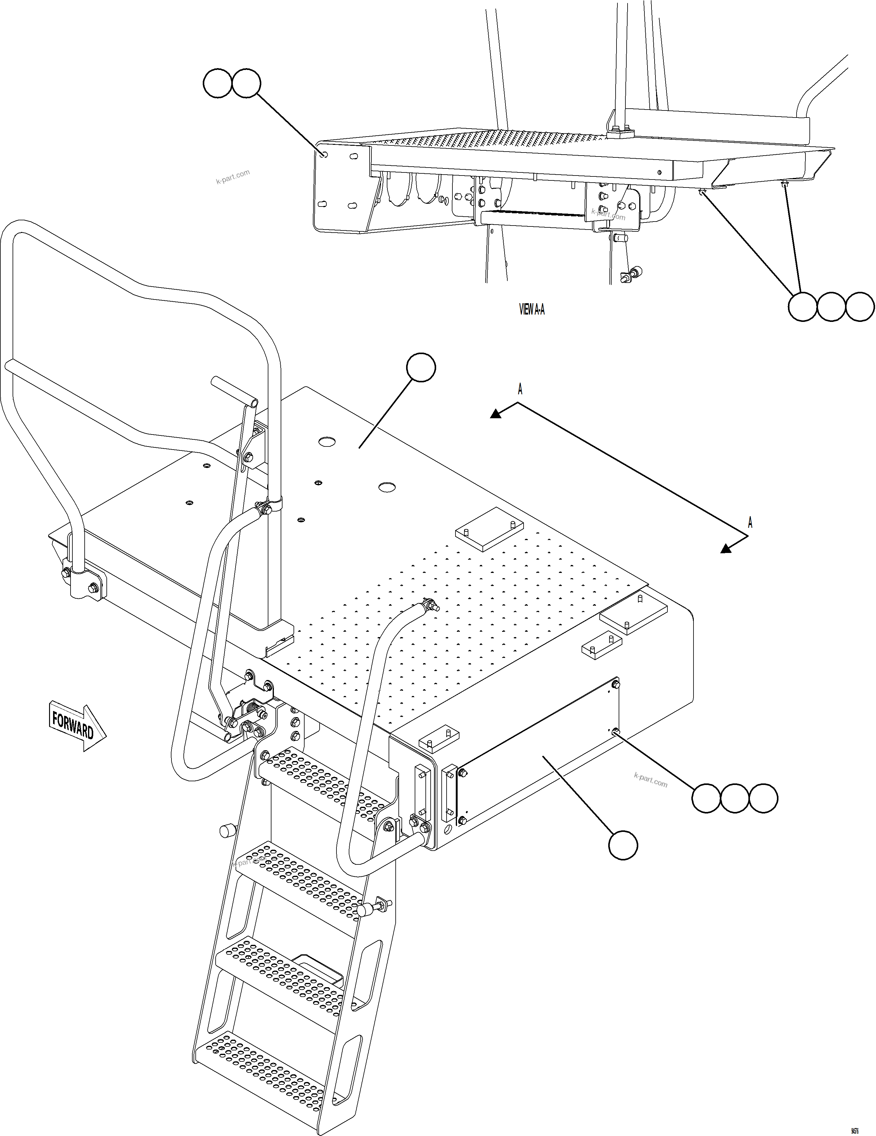 Komatsu parts book diagram for AFE77-CN 830E-5 S/N A50294 - A50295  SMS: RH LOWER PLATFORM INSTALLATION