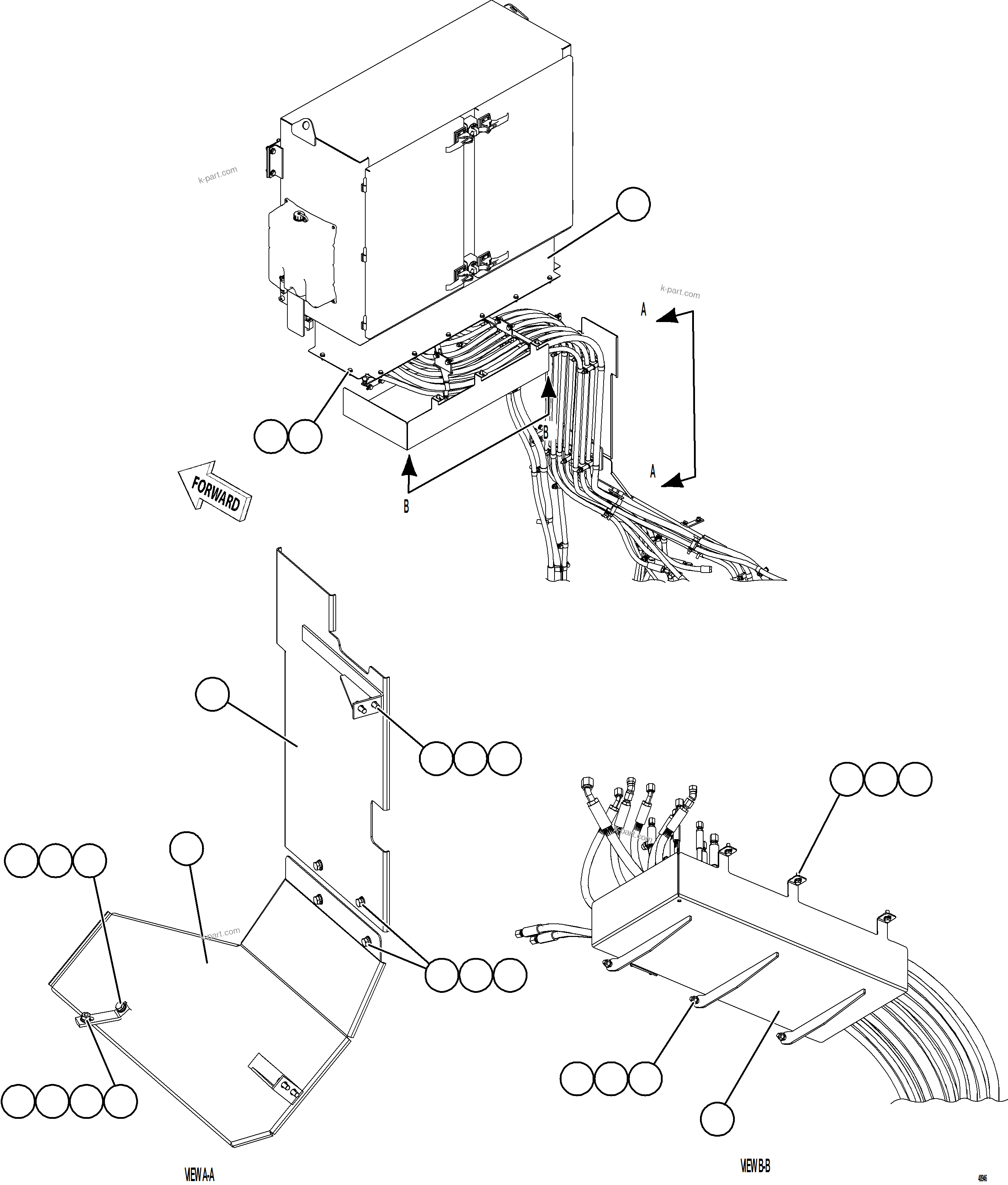 Komatsu parts book diagram for AFE77-CN 830E-5 S/N A50294 - A50295  SMS: HYDRAULIC HOSE SHIELDS