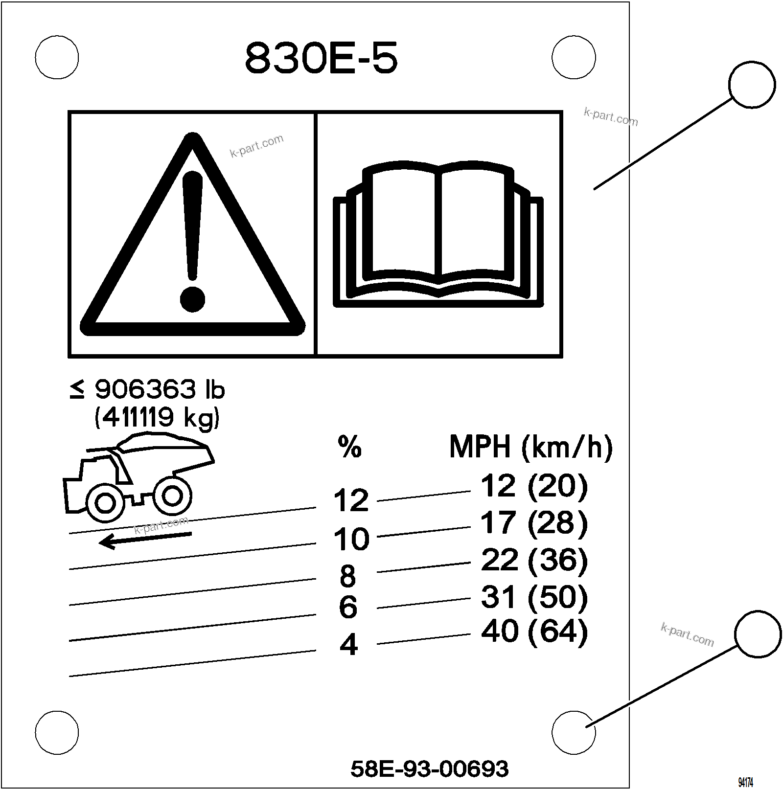 Komatsu parts book diagram for AFE77-CN 830E-5 S/N A50294 - A50295  SMS: GRADE/SPEED CHART