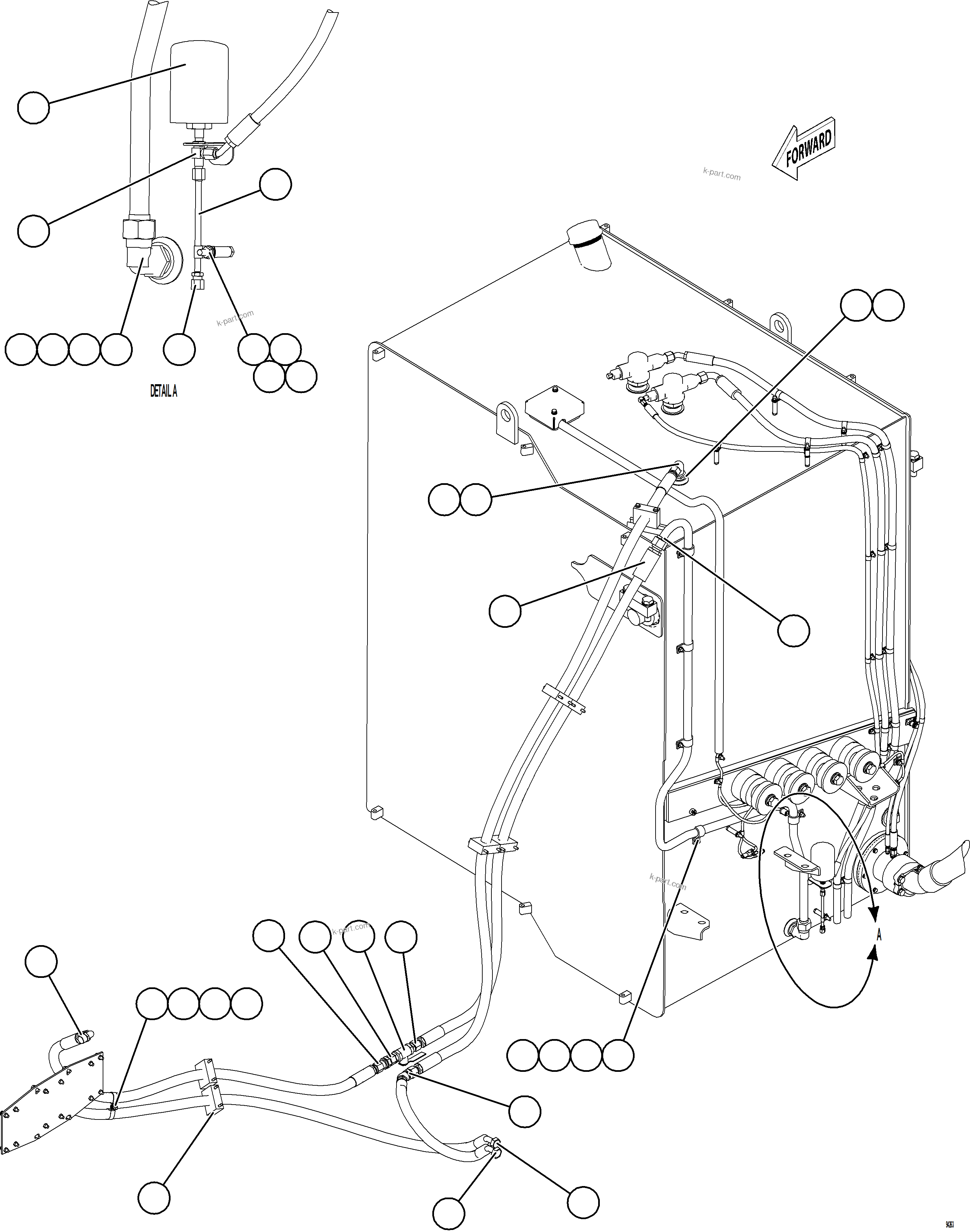 Komatsu parts book diagram for AFE77-CV 830E-5 S/N A50338,A50341 - A40345  KCH: FUEL SYSTEM PIPING    1/4