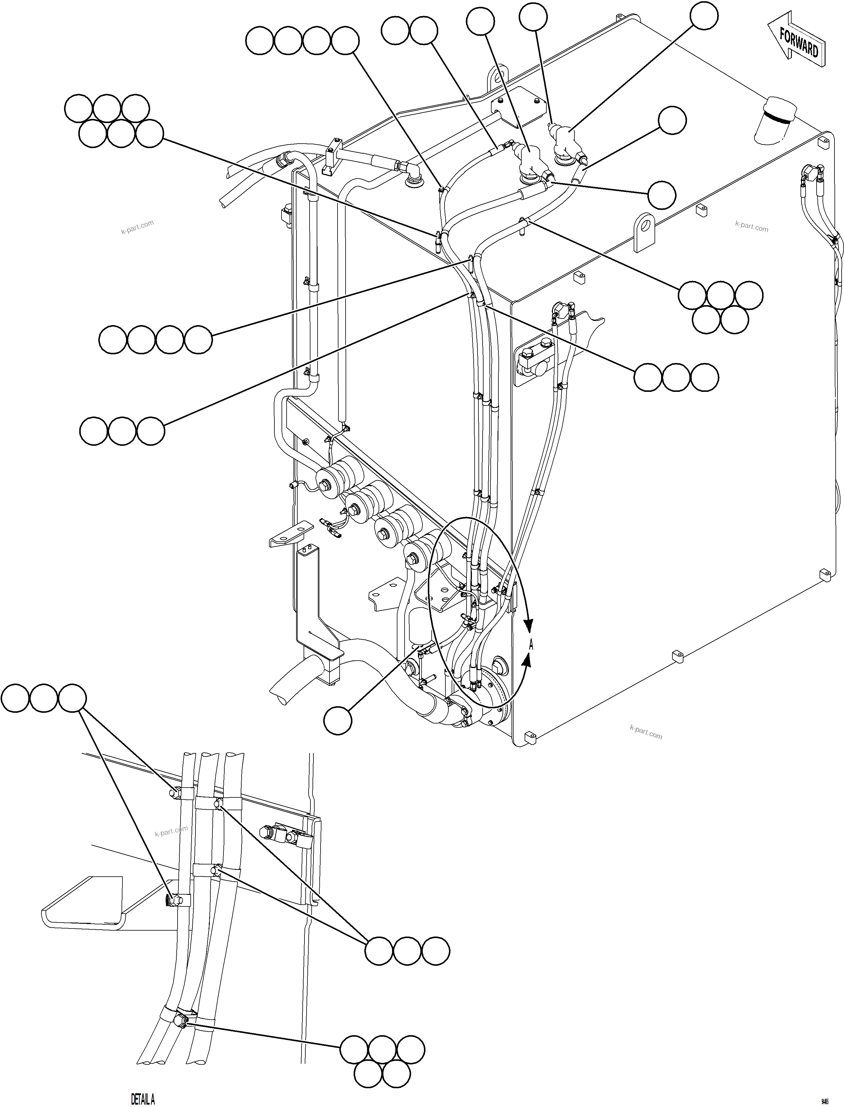 Komatsu parts book diagram for AFE77-CV 830E-5 S/N A50338,A50341 - A40345  KCH: FUEL SYSTEM PIPING    2/4
