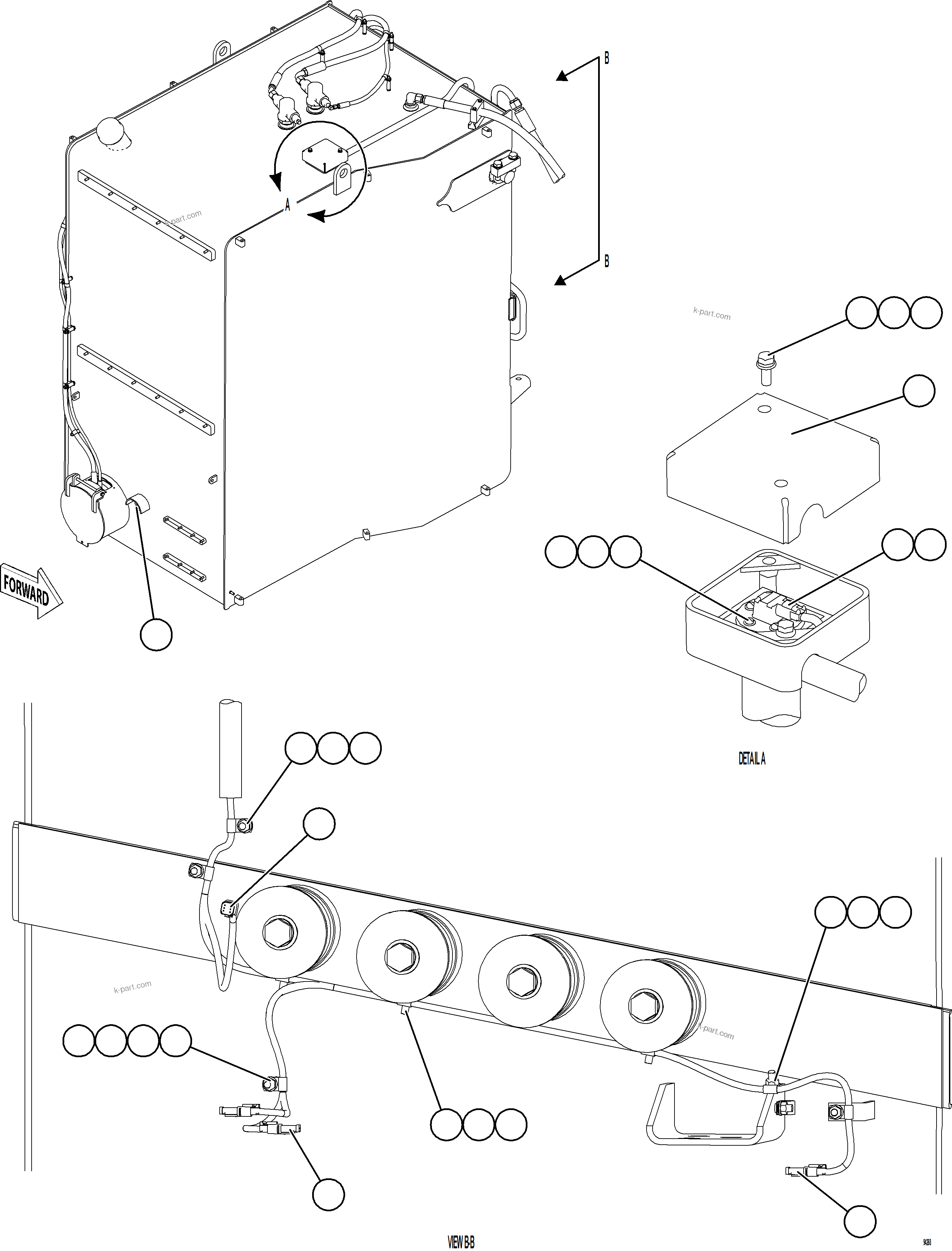 Komatsu parts book diagram for AFE77-CV 830E-5 S/N A50338,A50341 - A40345  KCH: FUEL LEVEL SENDER & WIRING