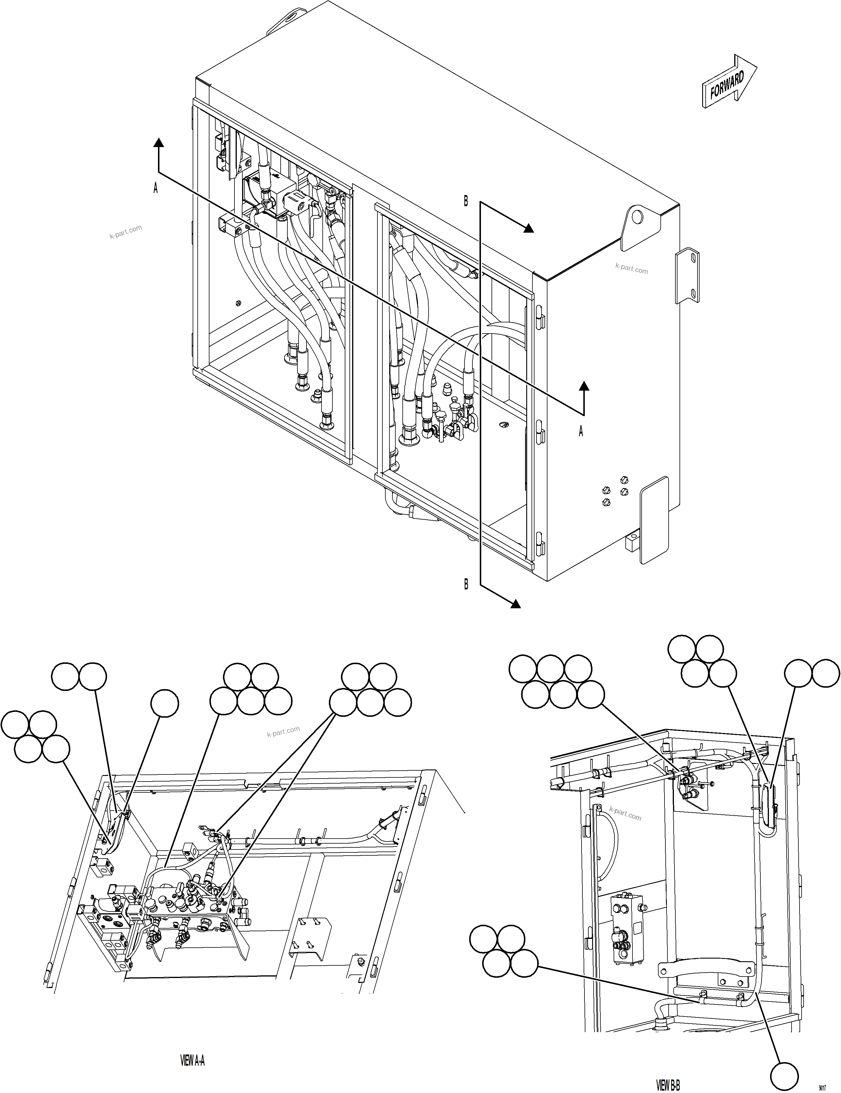 Komatsu parts book diagram for AFE77-CV 830E-5 S/N A50338,A50341 - A40345  KCH: HYDRAULIC BRAKE CABINET INTERNAL WIRING