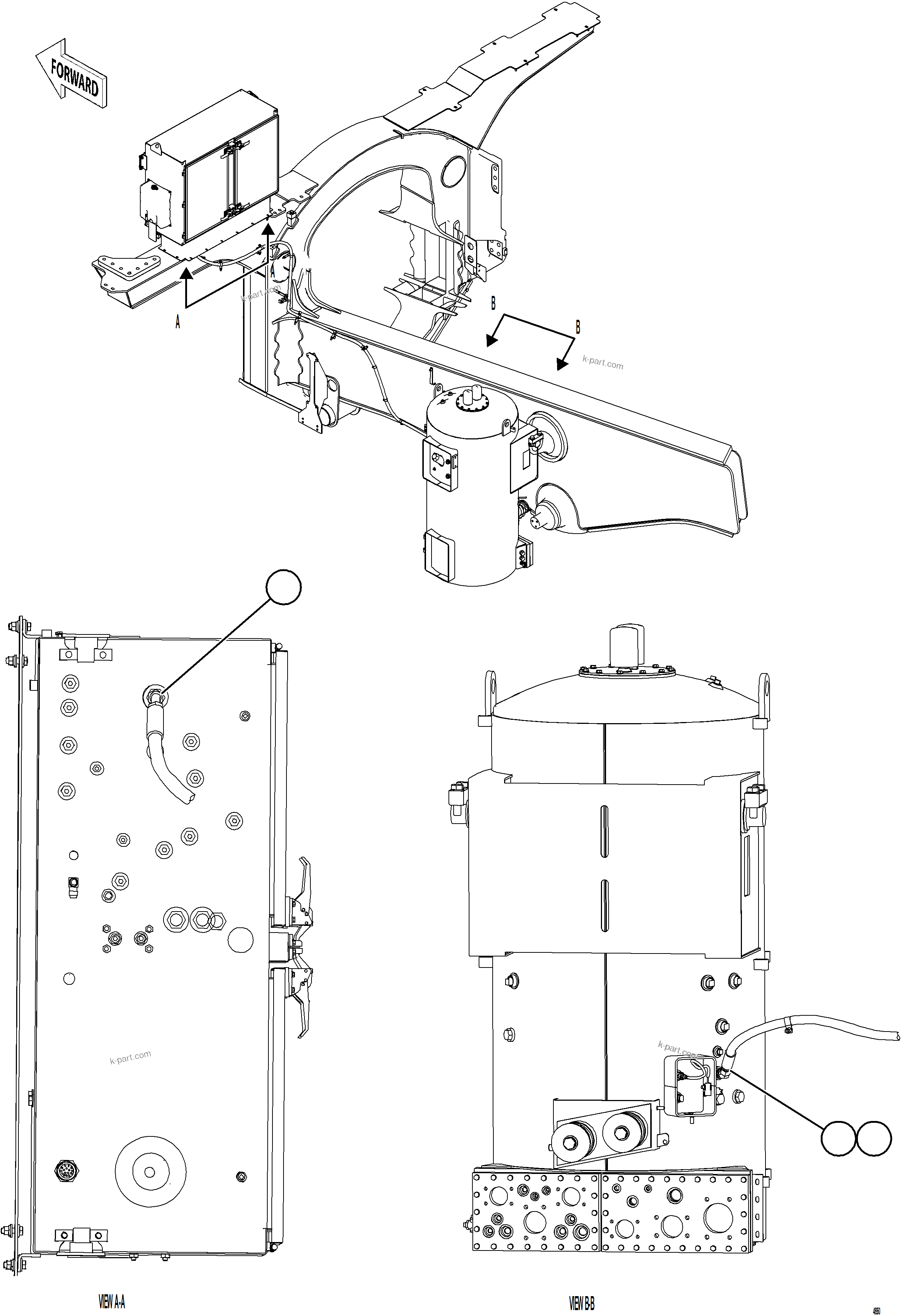 Komatsu parts book diagram for AFE77-CV 830E-5 S/N A50338,A50341 - A40345  KCH: REAR BRAKE APPLY PIPING    2/4