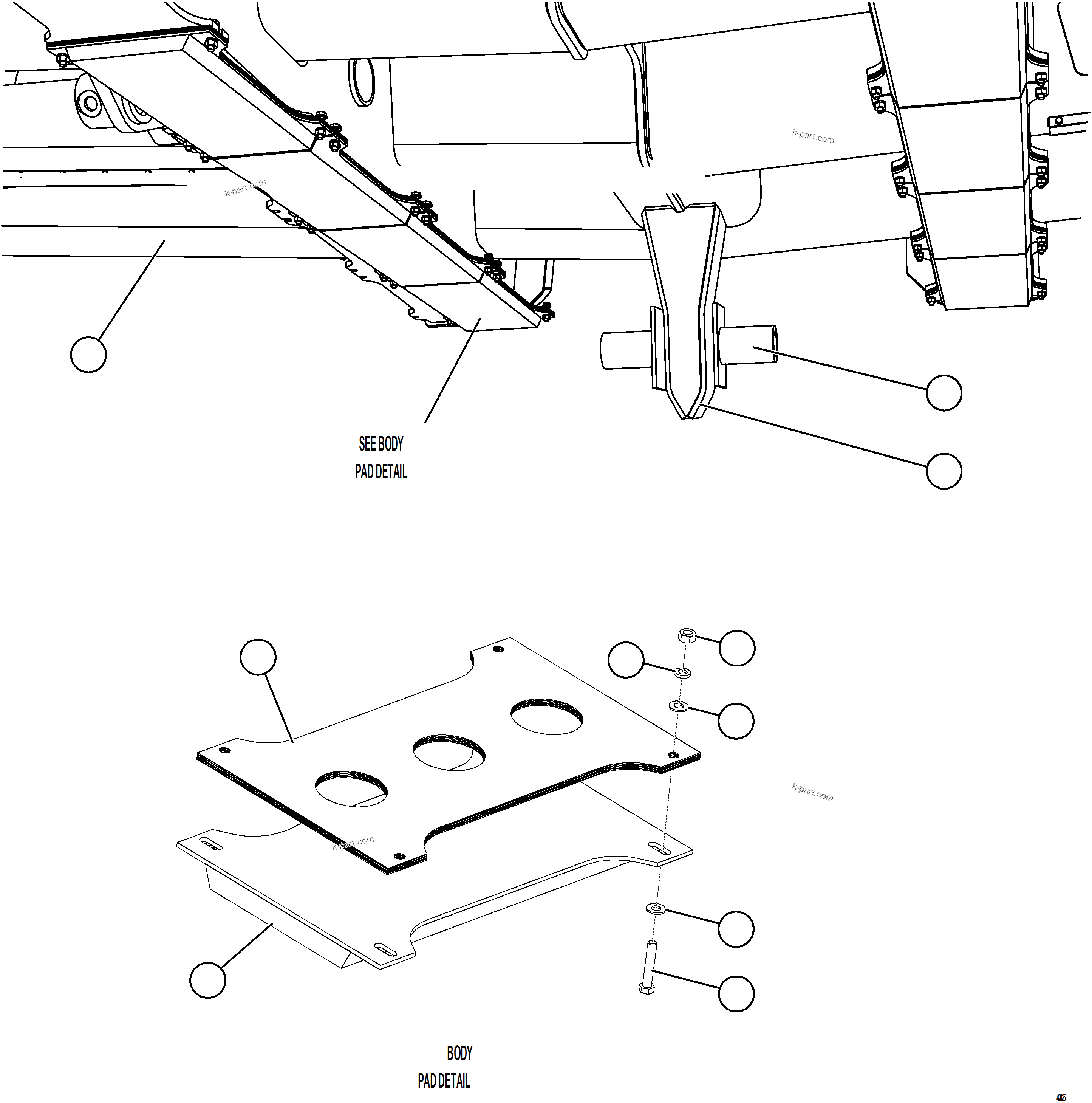 Komatsu parts book diagram for AFE77-CV 830E-5 S/N A50338,A50341 - A40345  KCH: BODY GUIDES & BODY PADS
