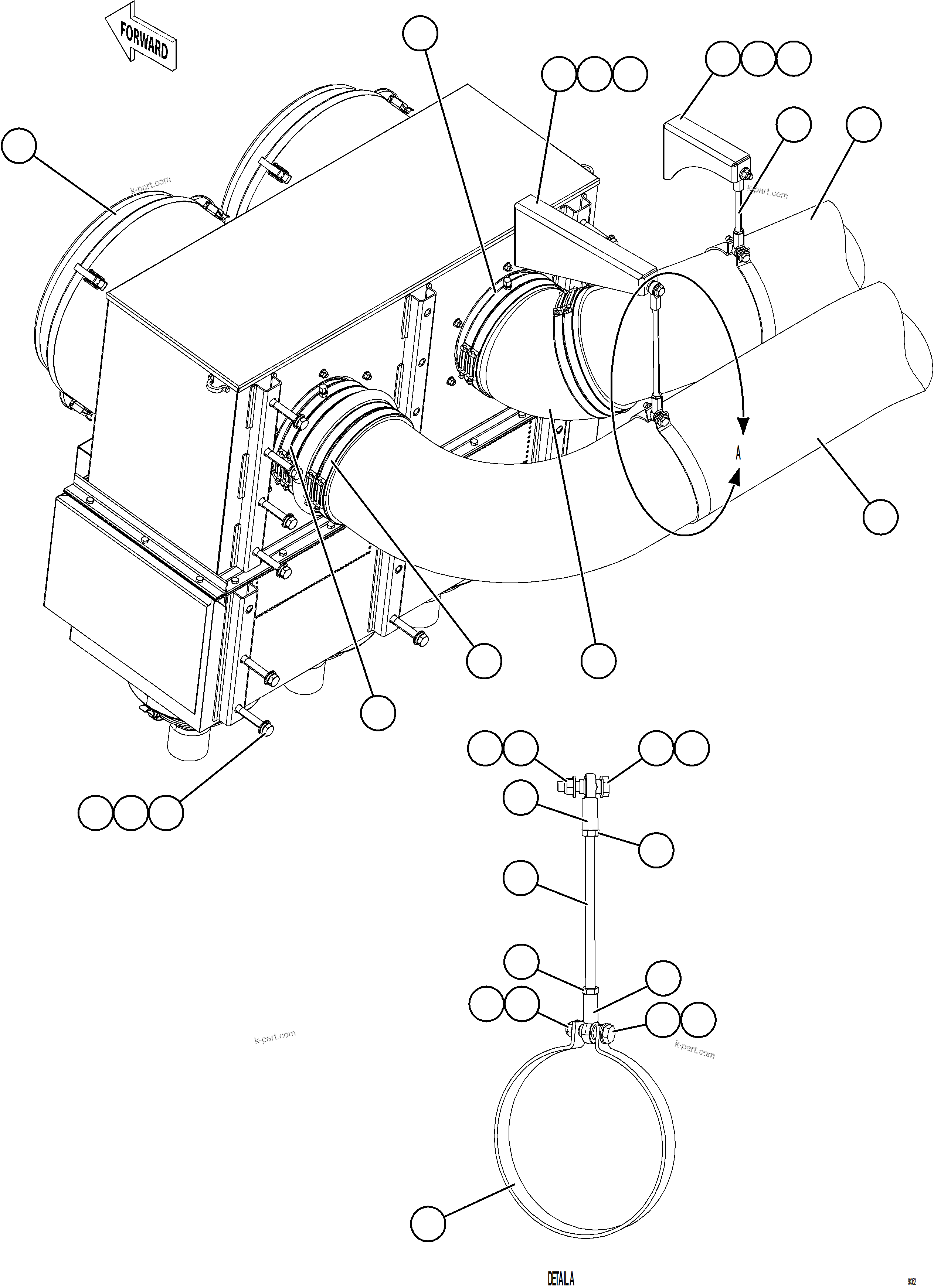 Komatsu parts book diagram for AFE77-CX 830E-5 S/N A50347 - A50348,A50355,A50362,A50368,A50370 - A50371  KBI: AIR CLEANER PIPING & INSTALLATION - LH    2/2