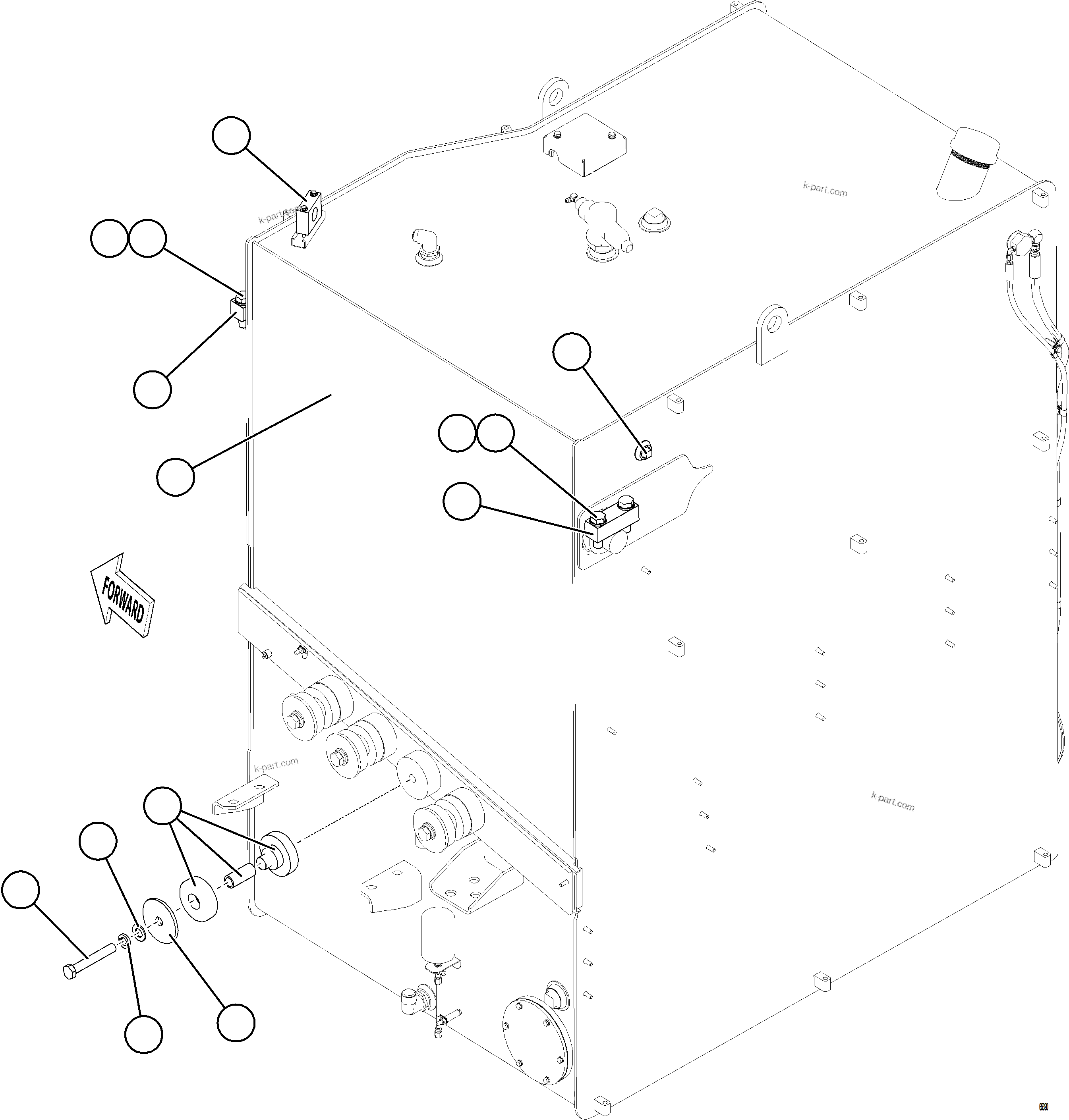 Komatsu parts book diagram for AFE77-CX 830E-5 S/N A50347 - A50348,A50355,A50362,A50368,A50370 - A50371  KBI: FUEL TANK INSTALLATION