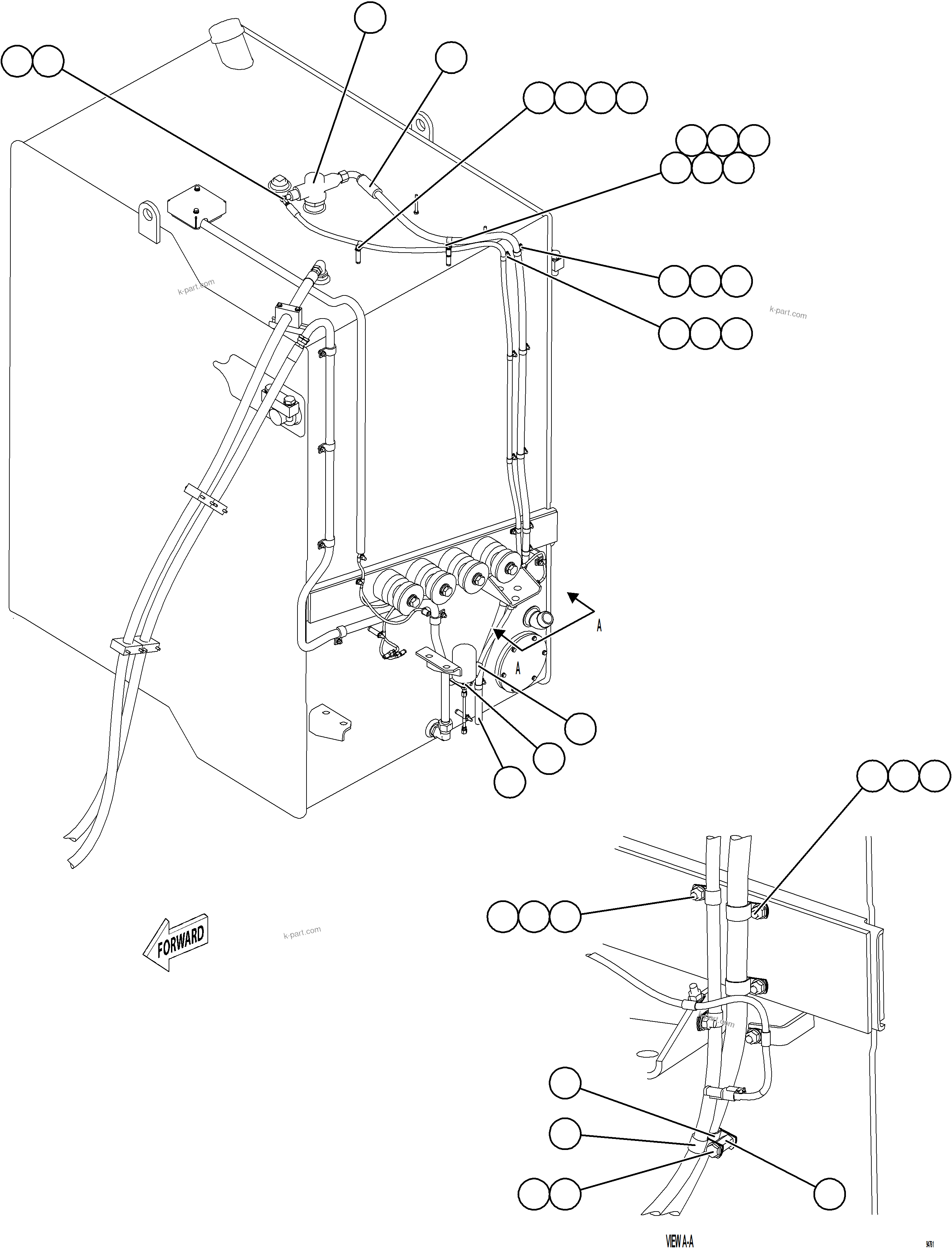 Komatsu parts book diagram for AFE77-CX 830E-5 S/N A50347 - A50348,A50355,A50362,A50368,A50370 - A50371  KBI: FUEL SYSTEM PIPING    2/4