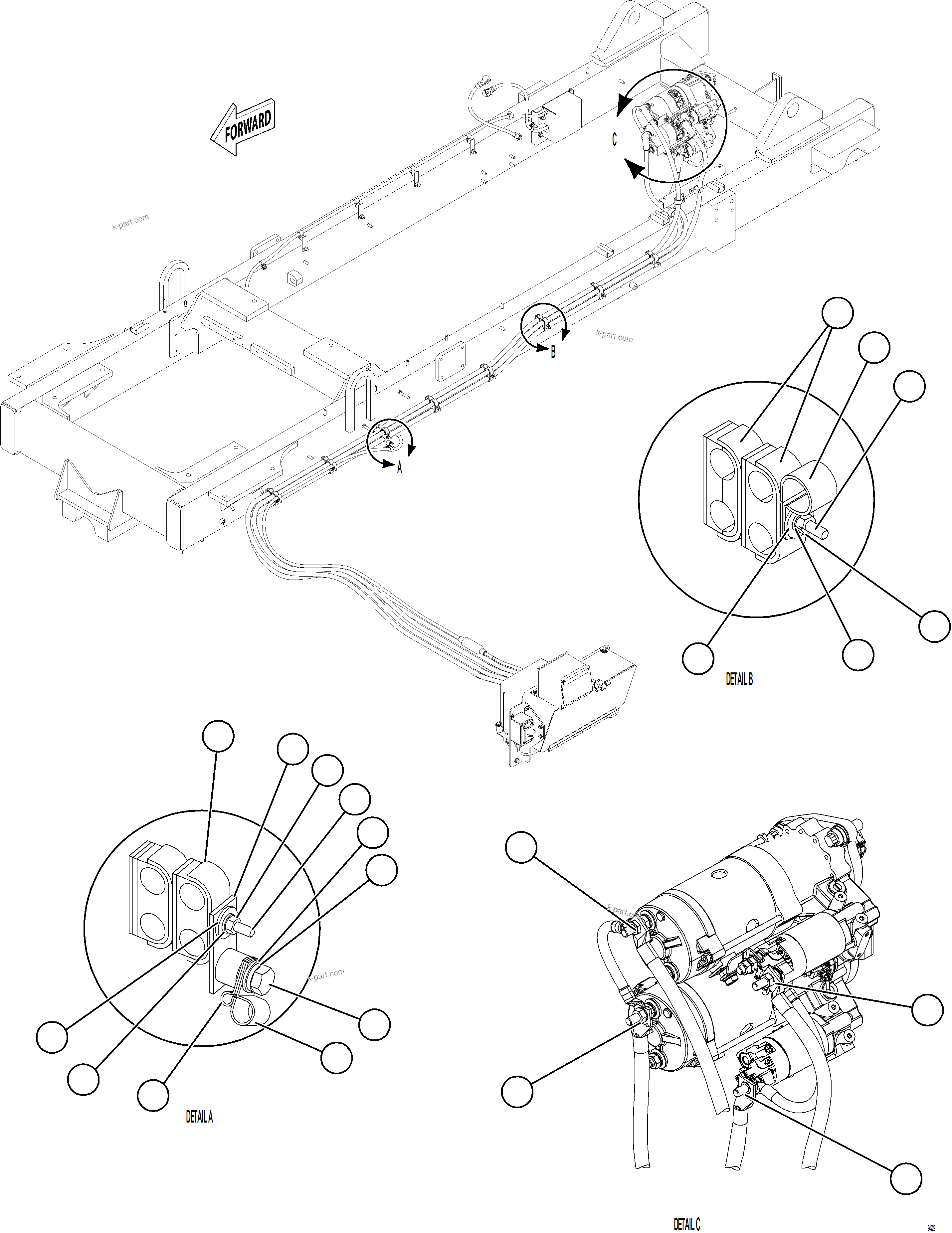 Komatsu parts book diagram for AFE77-CX 830E-5 S/N A50347 - A50348,A50355,A50362,A50368,A50370 - A50371  KBI: CRANKING MOTOR WIRING