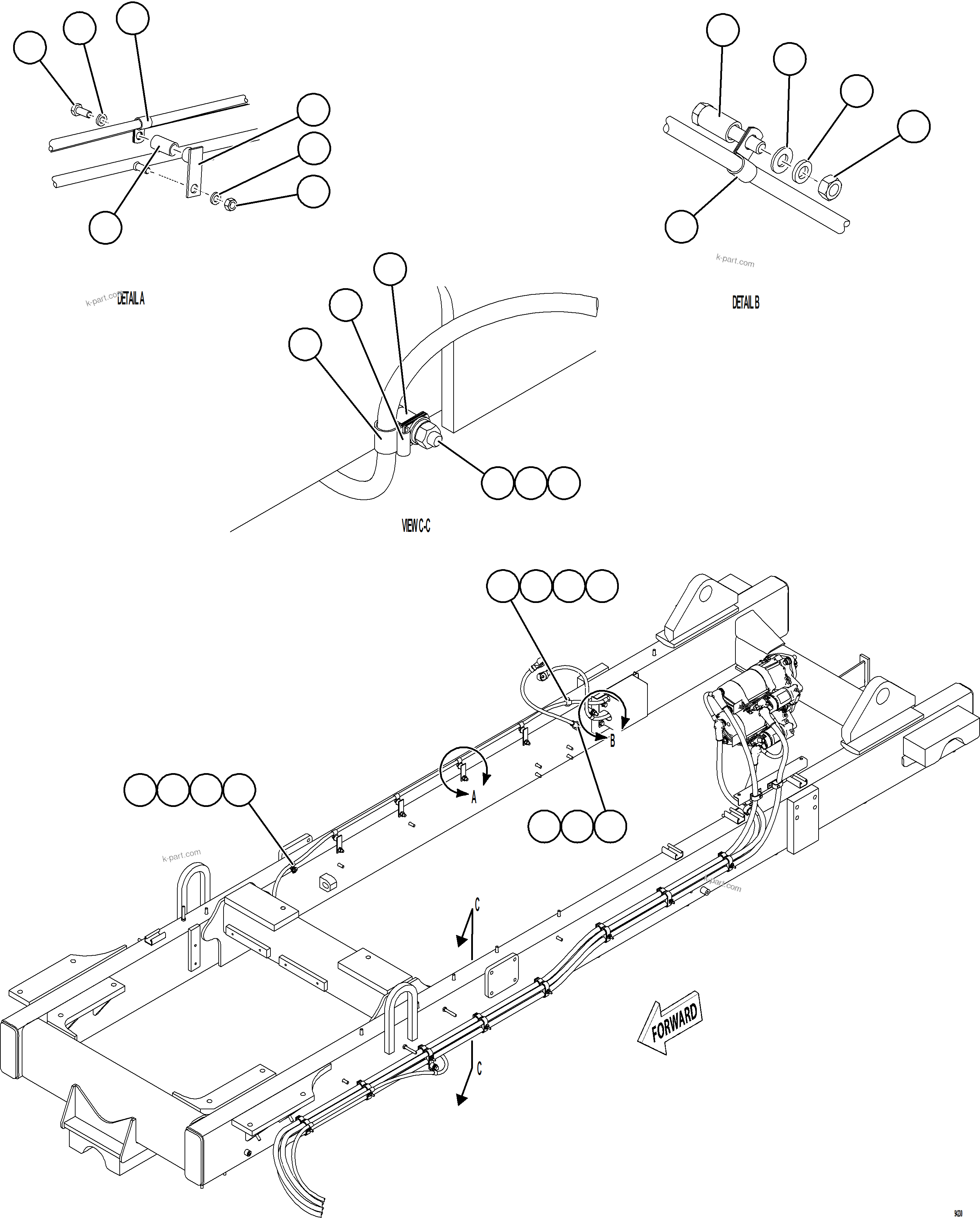 Komatsu parts book diagram for AFE77-CX 830E-5 S/N A50347 - A50348,A50355,A50362,A50368,A50370 - A50371  KBI: ENGINE PRELUBE WIRING    1/2