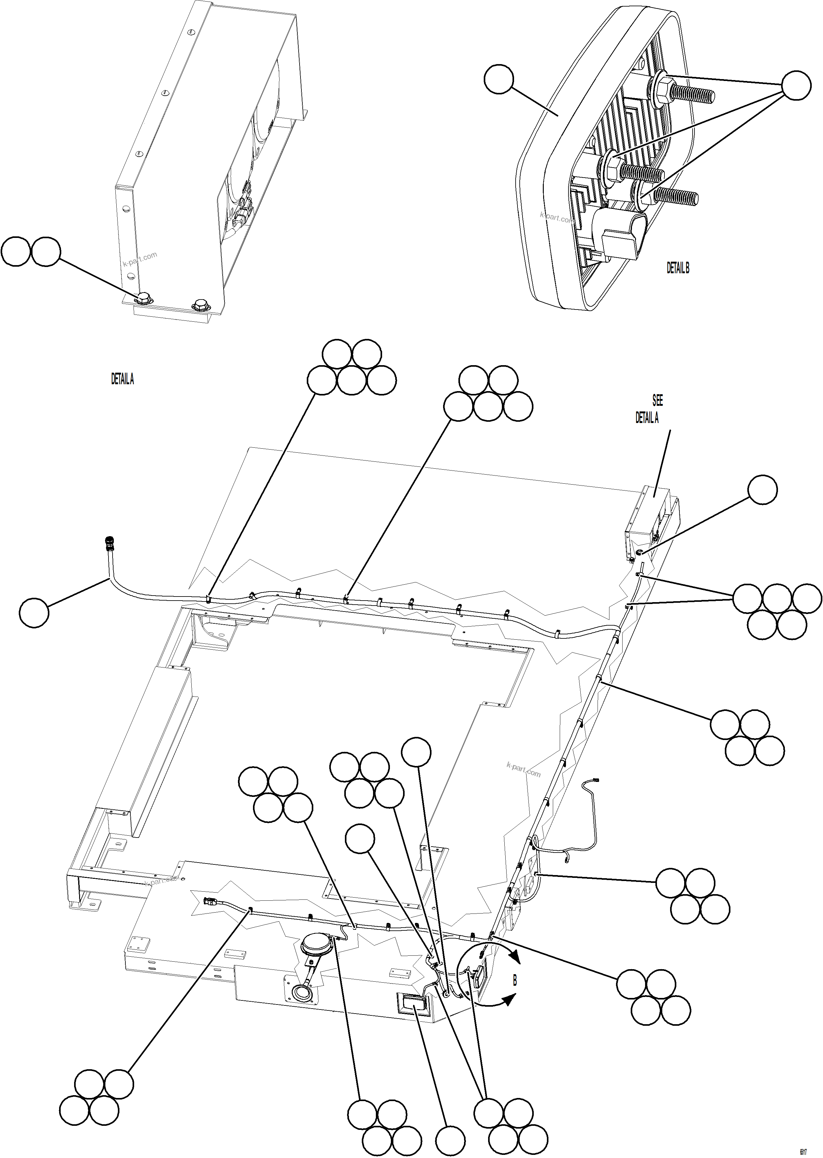 Komatsu parts book diagram for AFE77-CX 830E-5 S/N A50347 - A50348,A50355,A50362,A50368,A50370 - A50371  KBI: LH DECK WIRING HARNESS & LIGHTS