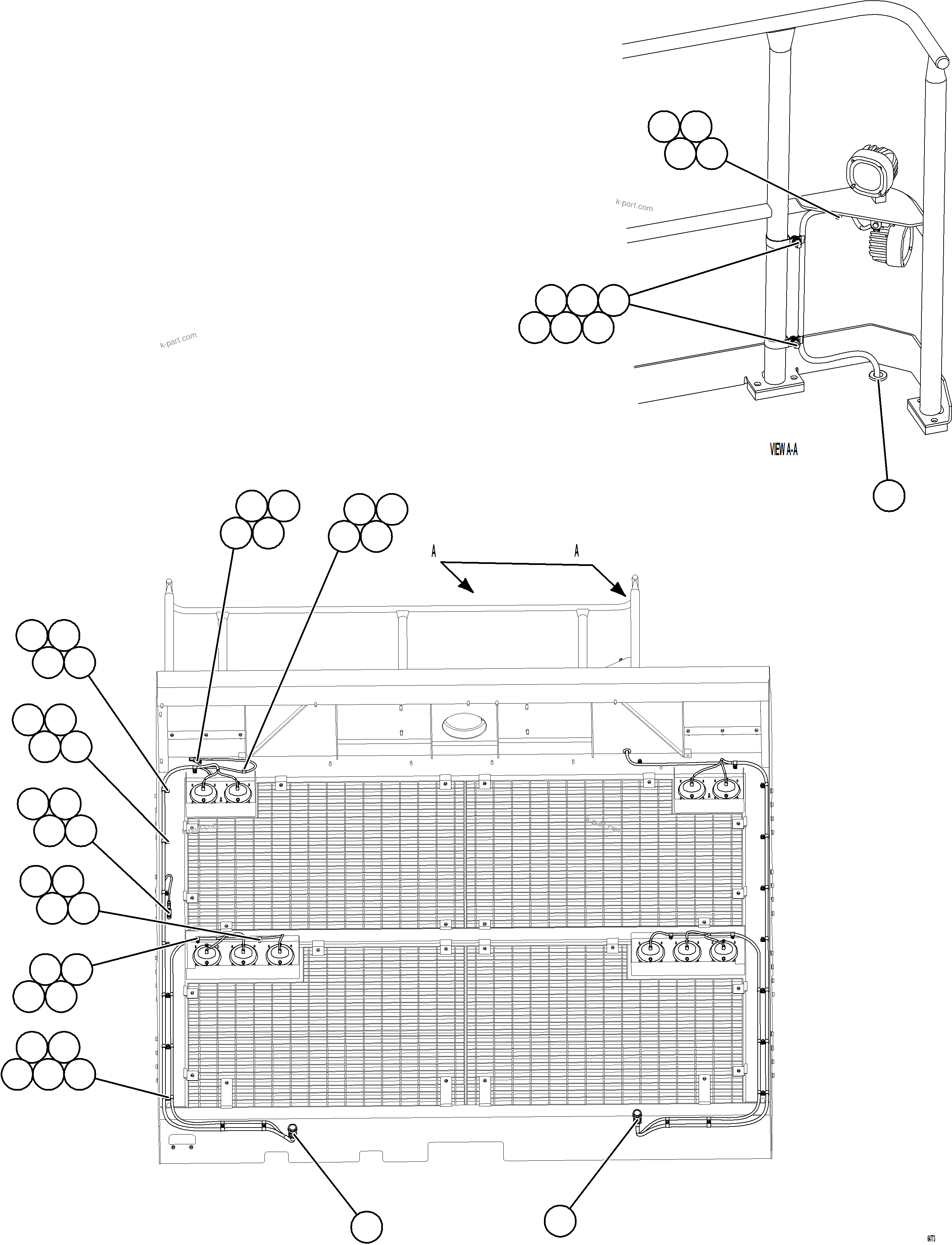 Komatsu parts book diagram for AFE77-CX 830E-5 S/N A50347 - A50348,A50355,A50362,A50368,A50370 - A50371  KBI: HEADLIGHT WIRING HARNESS