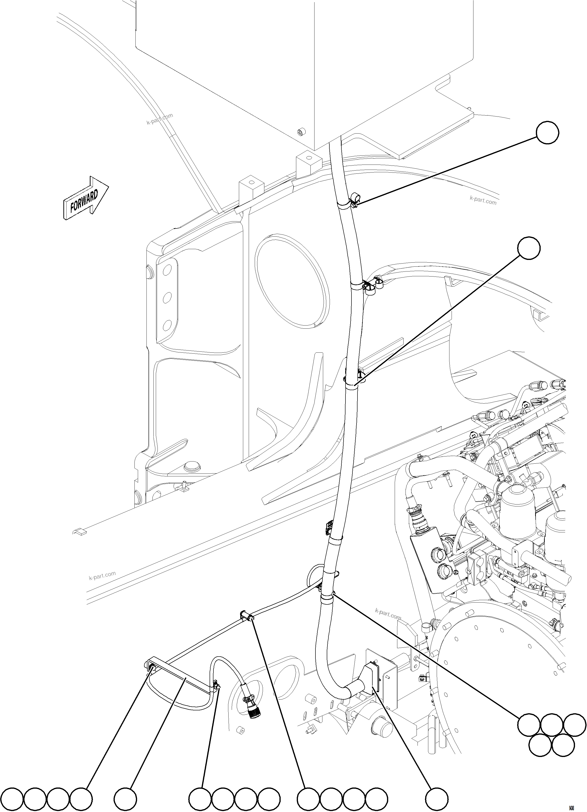 Komatsu parts book diagram for AFE77-CX 830E-5 S/N A50347 - A50348,A50355,A50362,A50368,A50370 - A50371  KBI: AUX CTRL CBNT CABLE & HARNESS CONNECTIONS    3/3