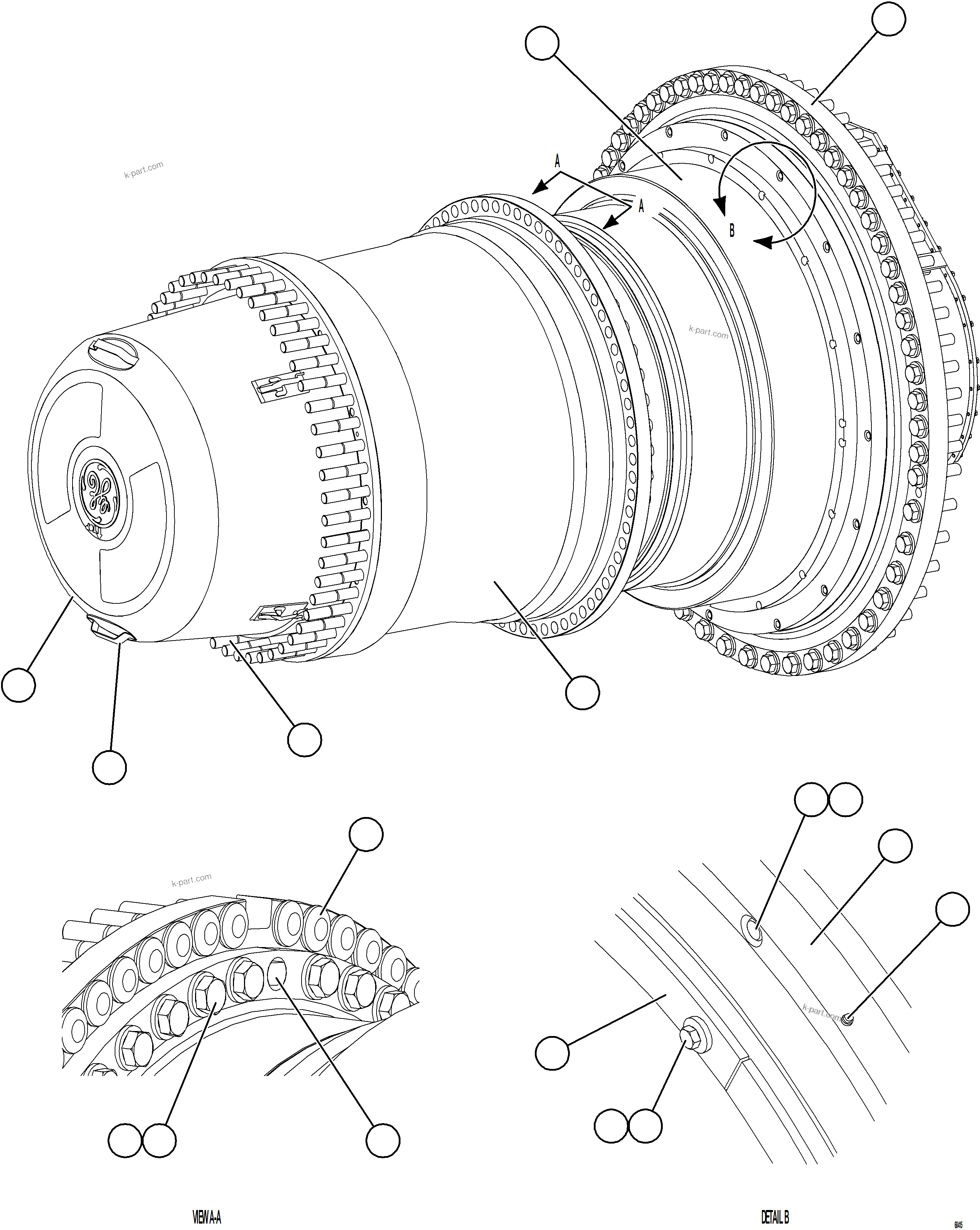 Komatsu parts book diagram for AFE77-CX 830E-5 S/N A50347 - A50348,A50355,A50362,A50368,A50370 - A50371  KBI: WHEEL MOTOR    1/9