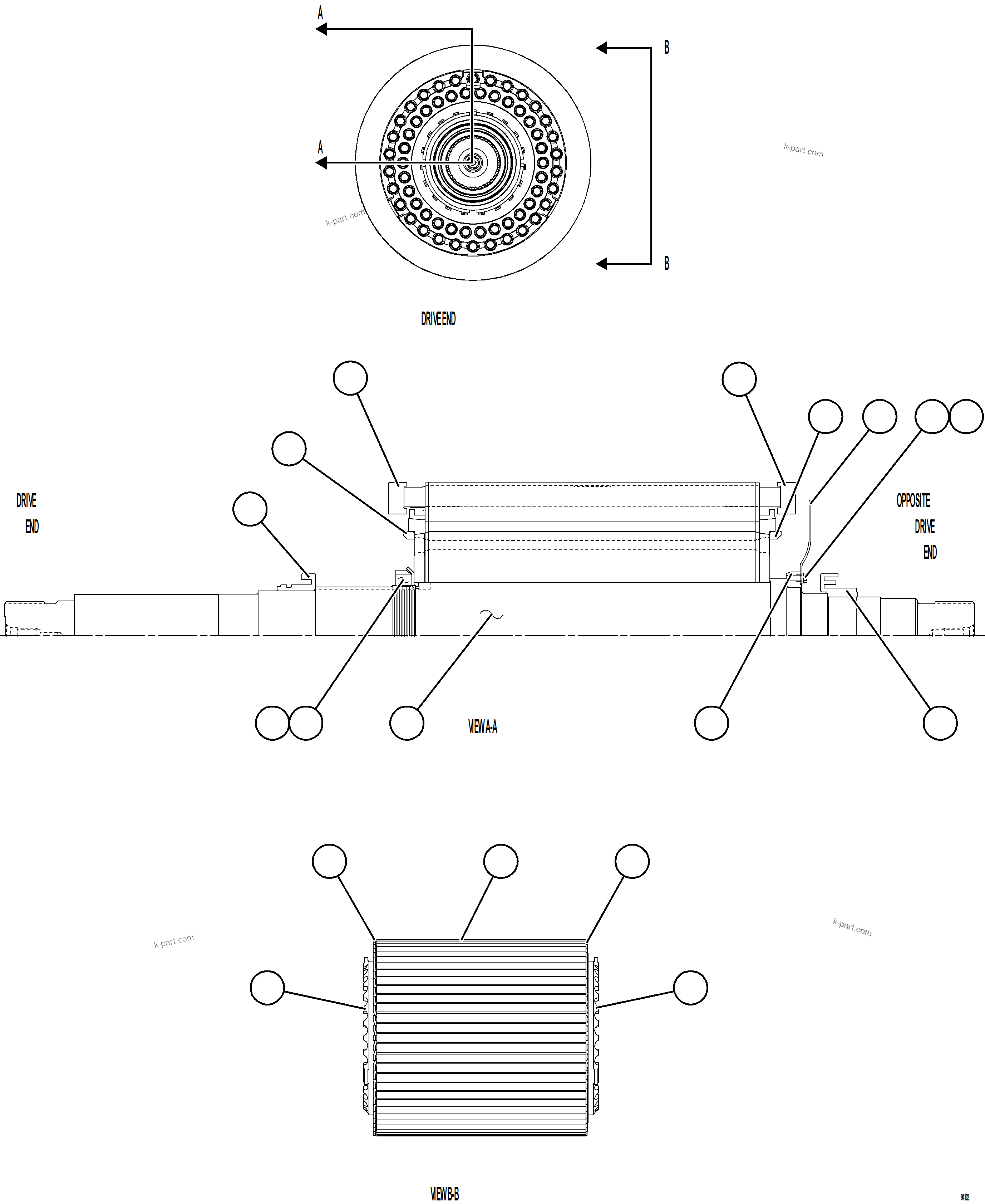 Komatsu parts book diagram for AFE77-CX 830E-5 S/N A50347 - A50348,A50355,A50362,A50368,A50370 - A50371  KBI: WHEEL MOTOR ROTOR ASSEMBLY