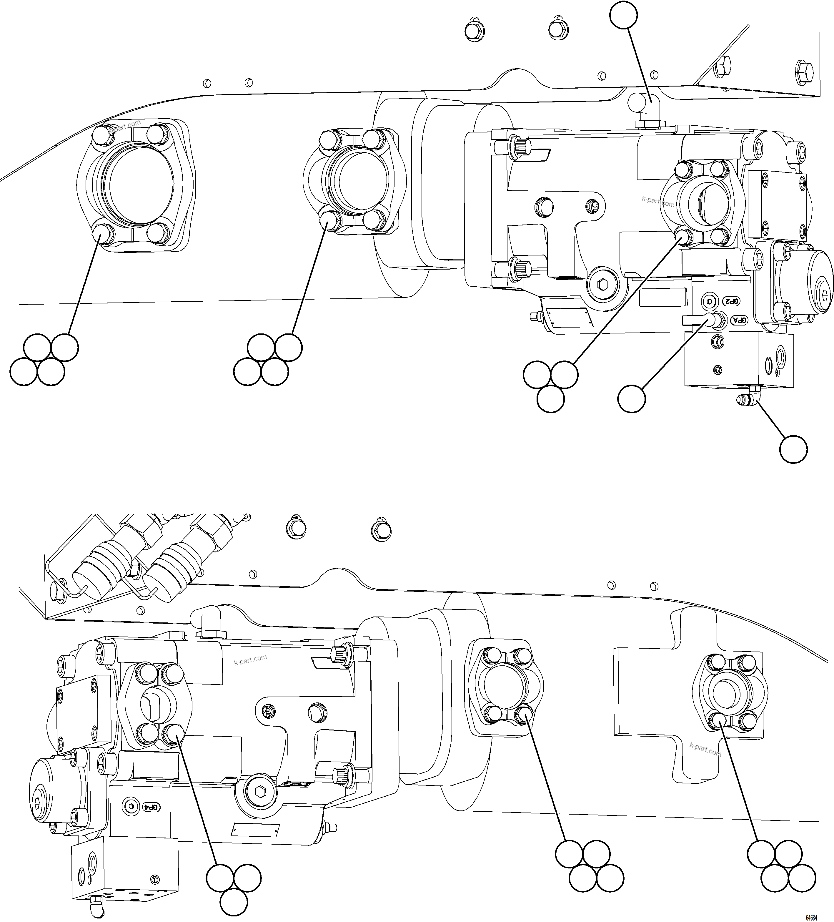 Komatsu parts book diagram for AFE77-CX 830E-5 S/N A50347 - A50348,A50355,A50362,A50368,A50370 - A50371  KBI: VALVE/PUMP MODULE PIPING    3/3