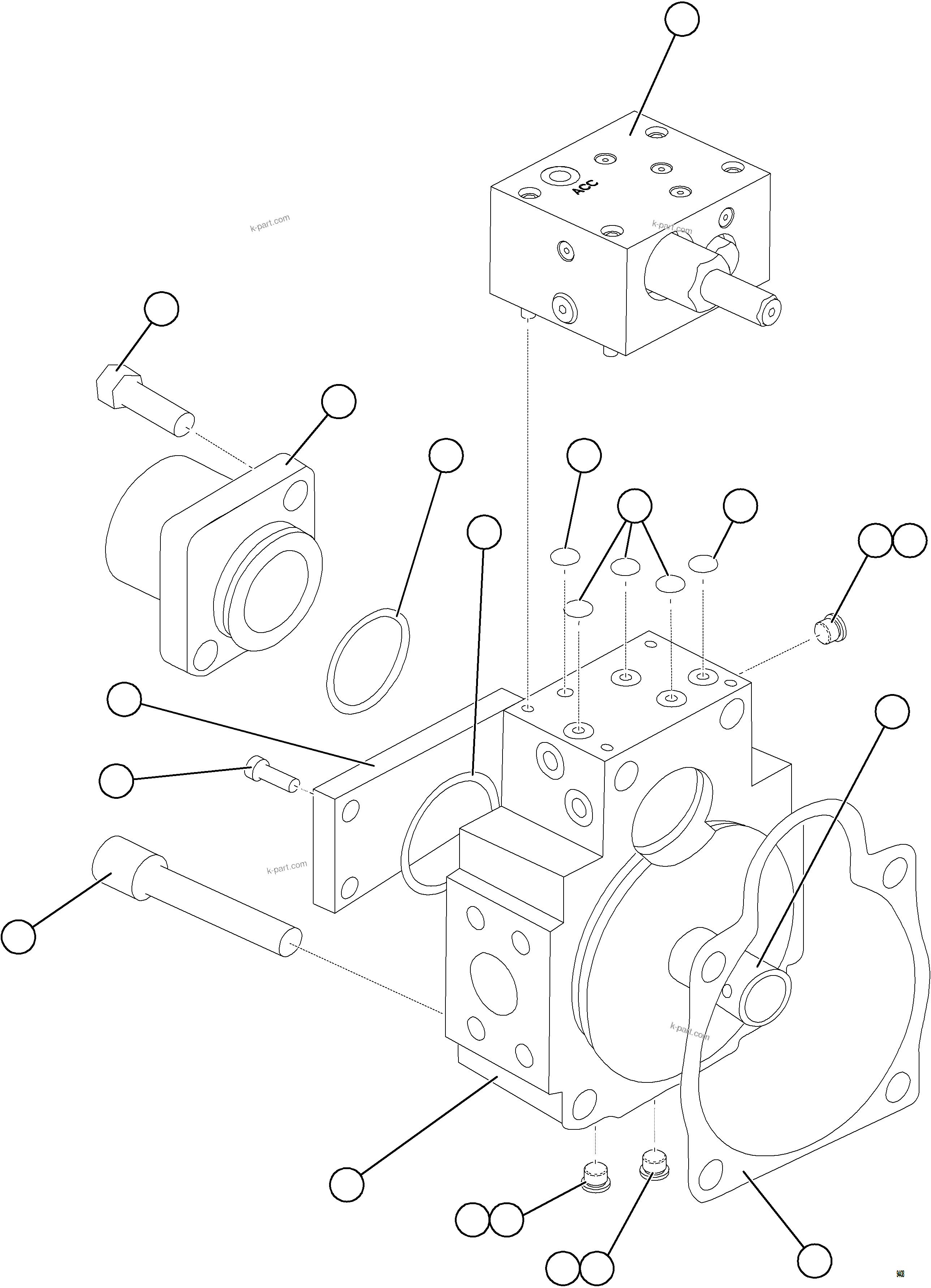 Komatsu parts book diagram for AFE77-CX 830E-5 S/N A50347 - A50348,A50355,A50362,A50368,A50370 - A50371  KBI: STEERING PUMP HOUSING (REAR)