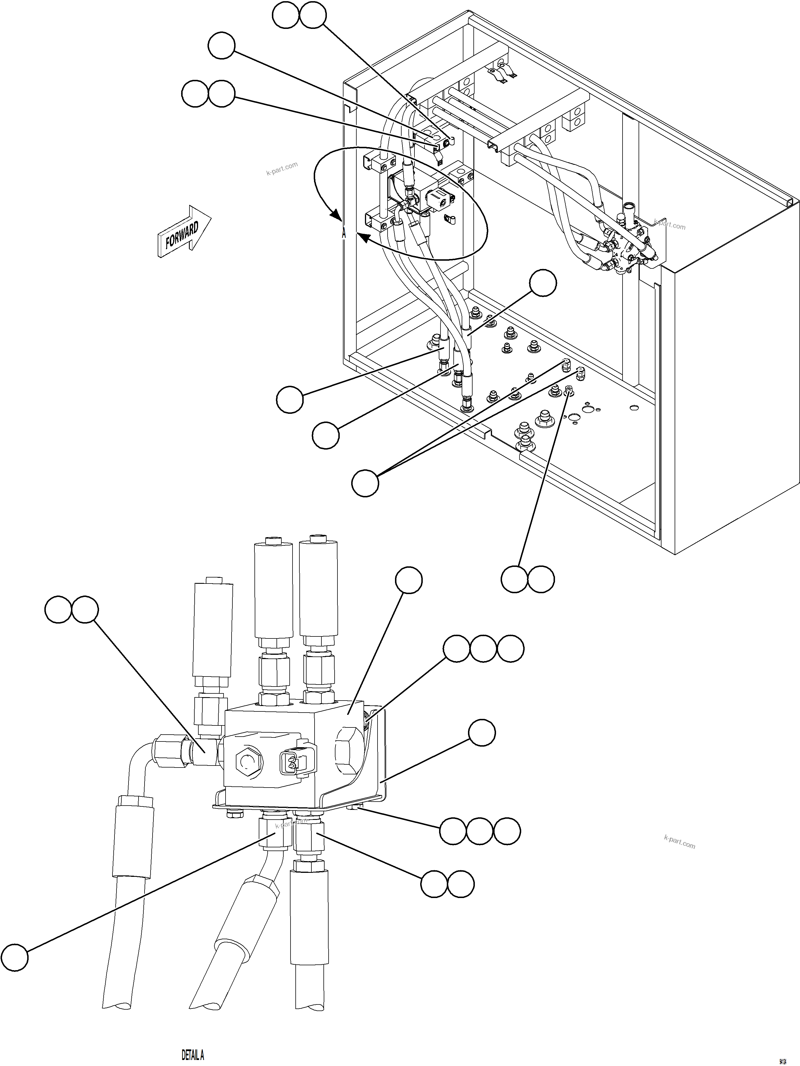 Komatsu parts book diagram for AFE77-CX 830E-5 S/N A50347 - A50348,A50355,A50362,A50368,A50370 - A50371  KBI: HYDR BRAKE CBNT PIPING - HOIST PILOT VALVE    1/2